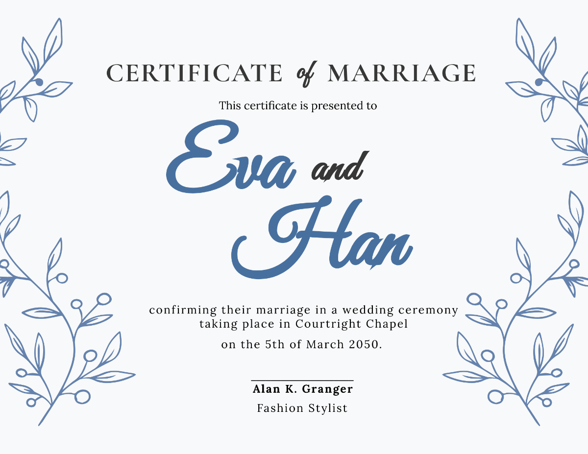 Printable Wedding Certificate Template
