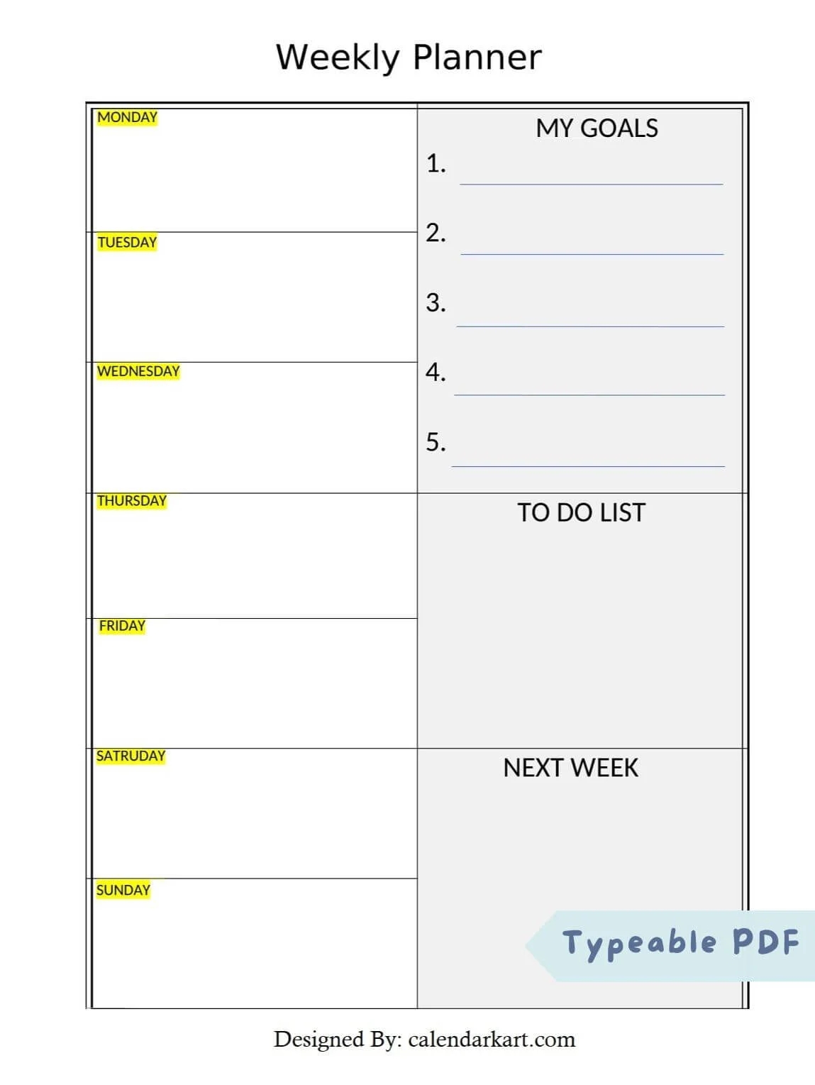 Weekly Schedule Template Printable Pdf