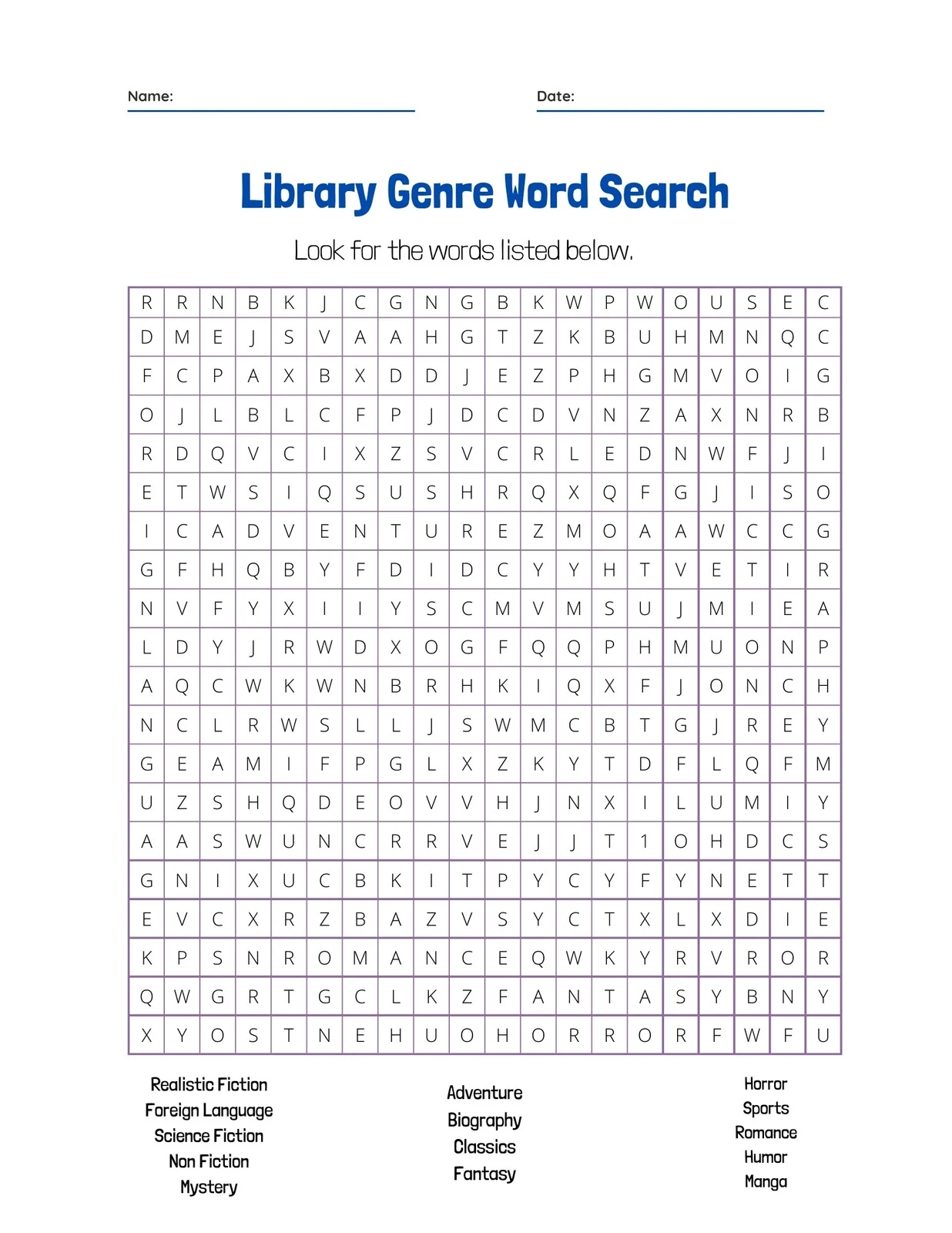 Find A Word Template Printable