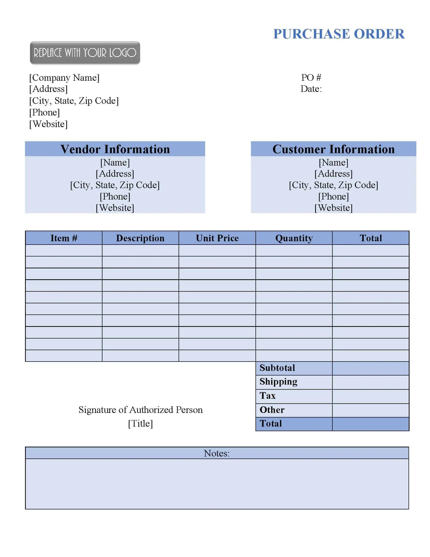 FREE Purchase Order Template Instant Download