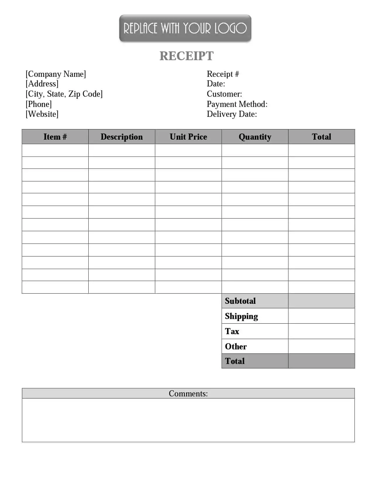 FREE Receipt Template Printables Word Excel Or Editable PDF