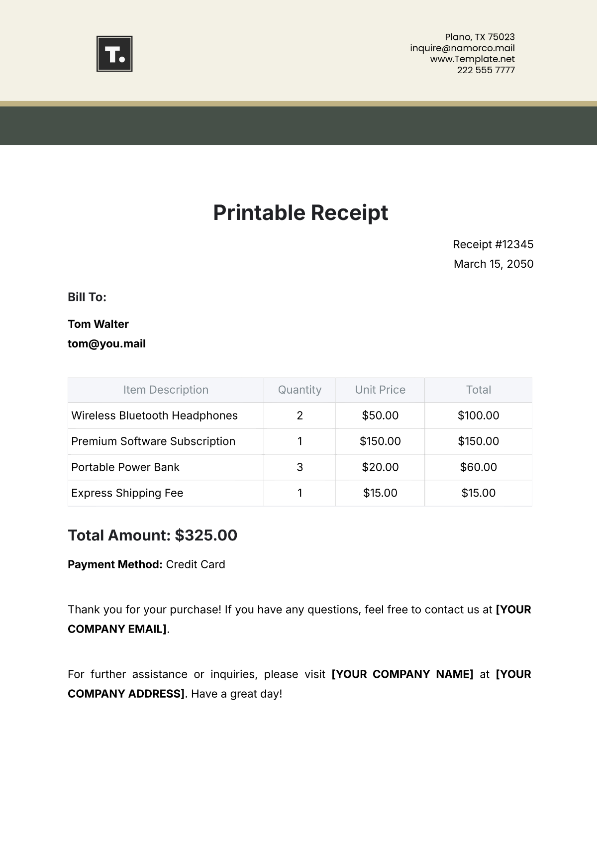 Free Receipt Templates Editable And Printable