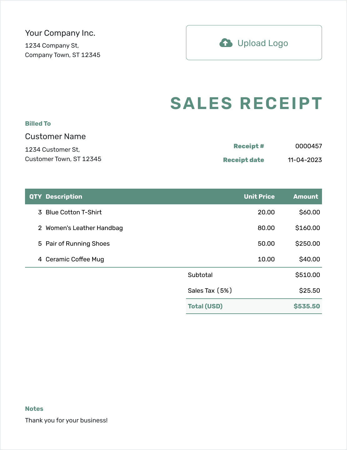 Free Sales Receipt Template Docelf