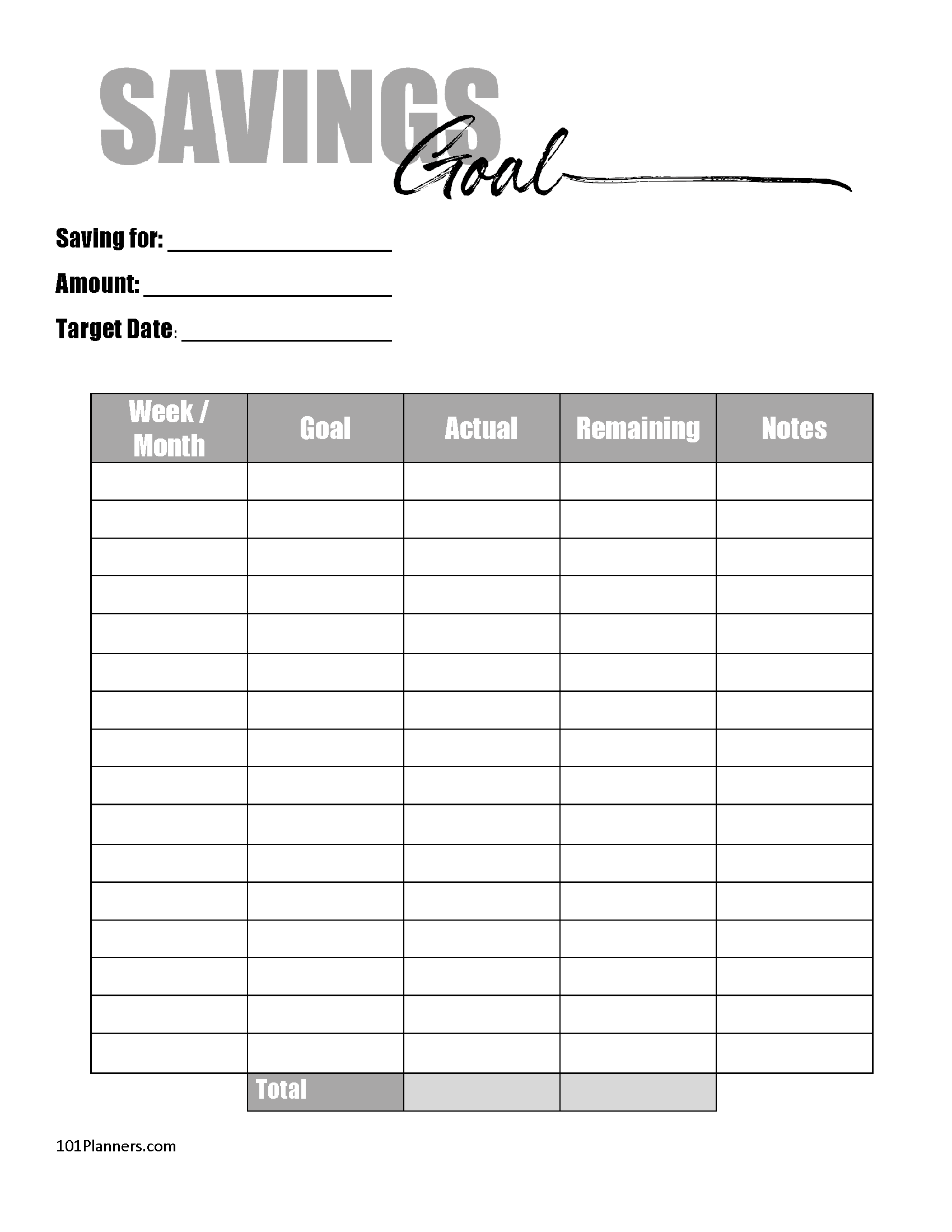 Printable Money Saving Template