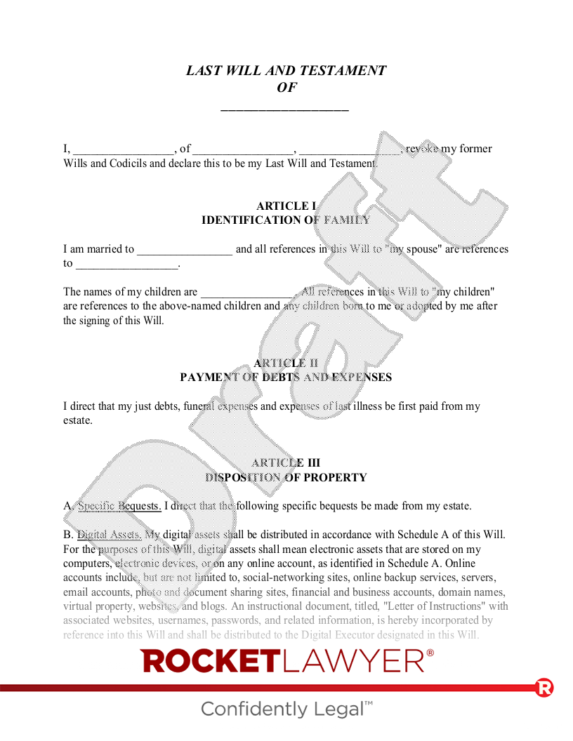 Free Printable Simple Will Template