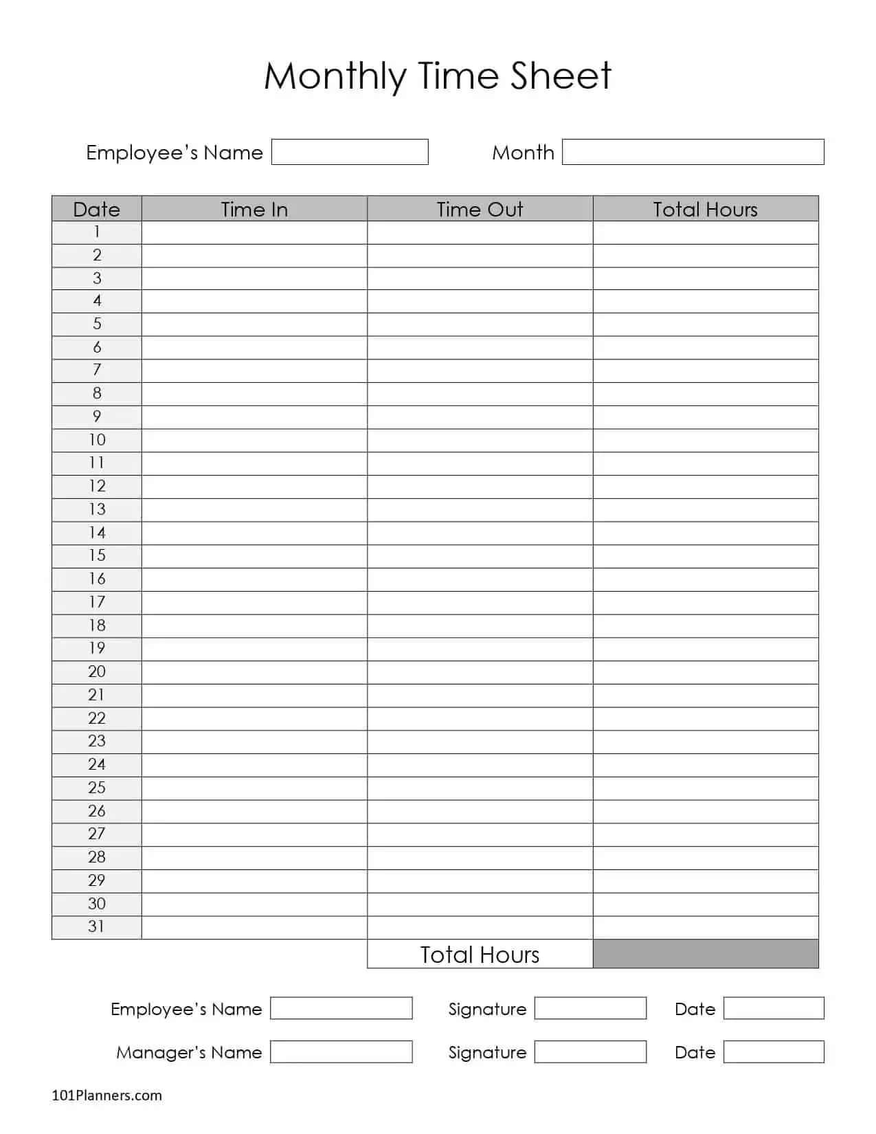 Free Printable Time Sheets Templates