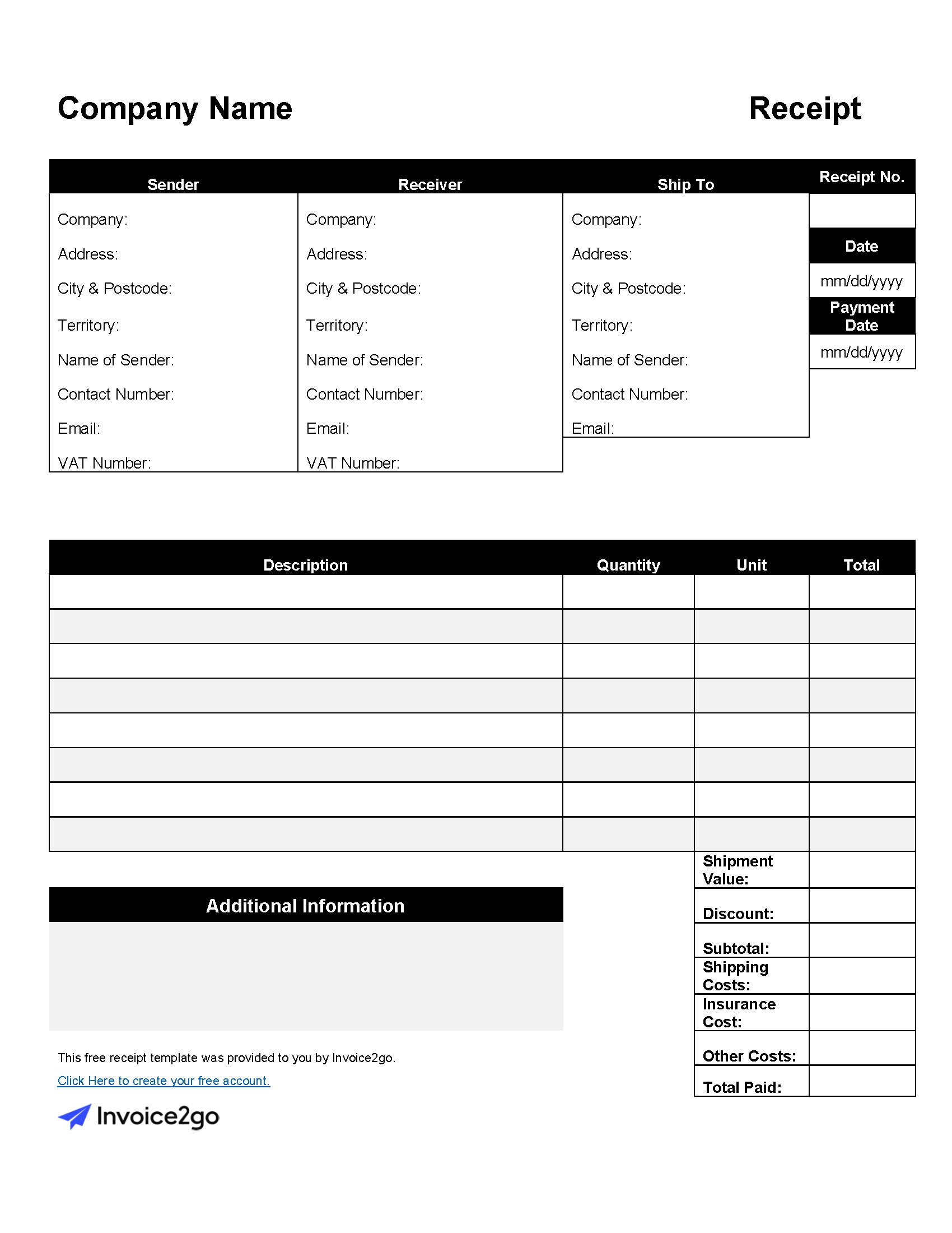 Receipt Template Printable Free
