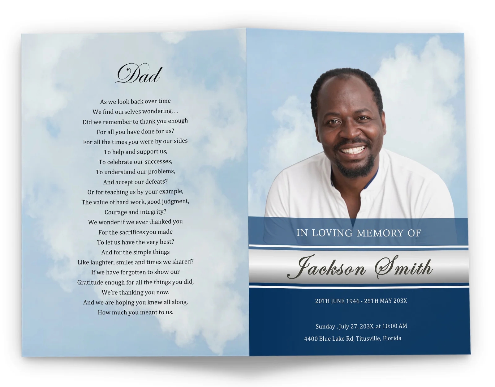 Funeral Program Template For Father Grandfather Or Husband