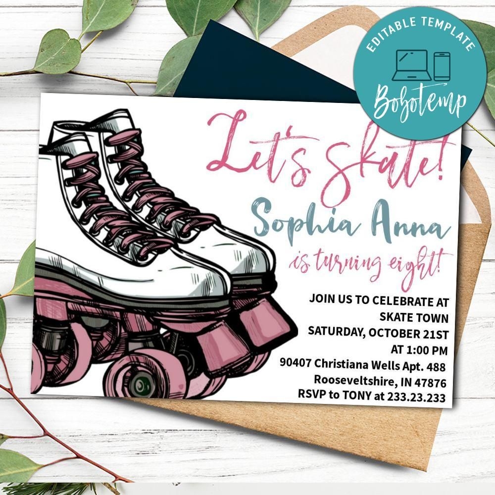 Girl Roller Stake Party Invitation Birthday Printable Bobotemp