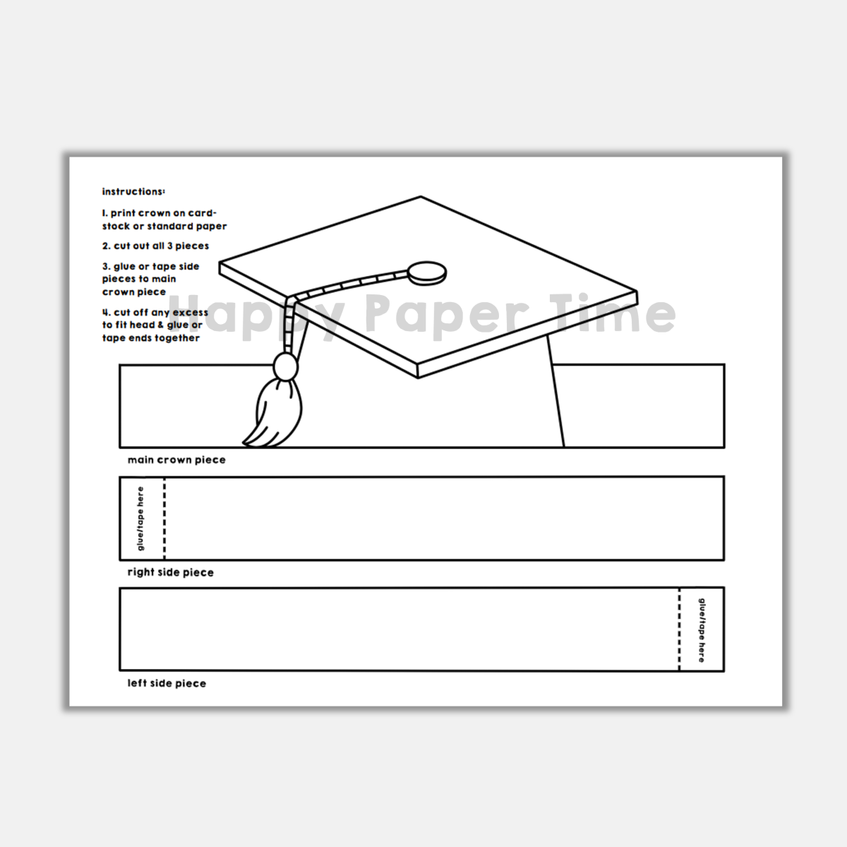 Graduation Hat Paper Headband Printable Coloring