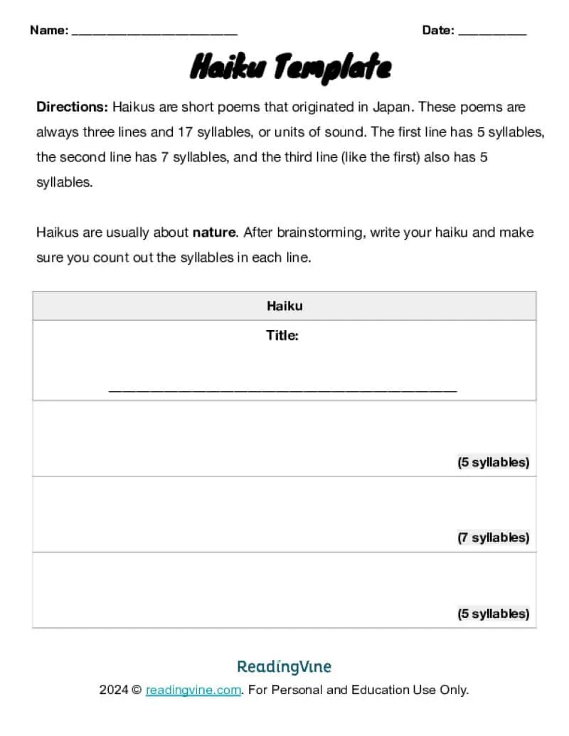 Haiku Template Printable