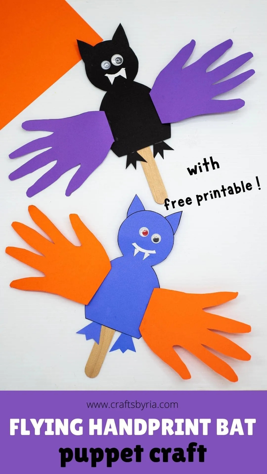 Handprint Bat Craft Flying Puppet Free Template Crafts By Ria