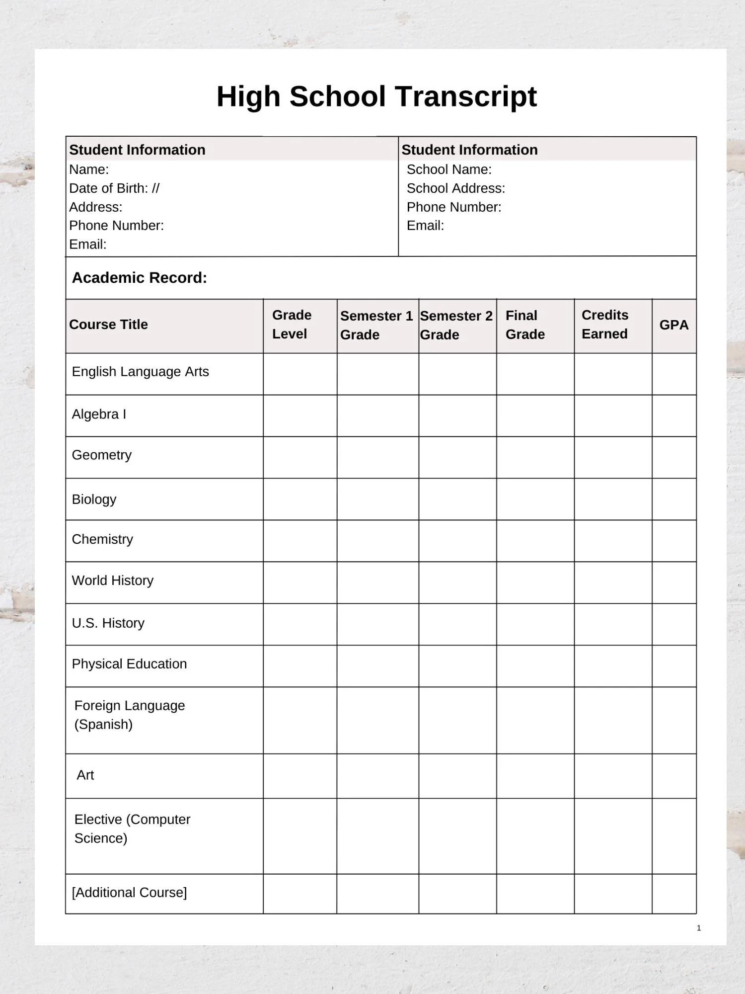 High School Transcript Homeschool Transcript Printable Official Transcript Editable Canva Template Etsy