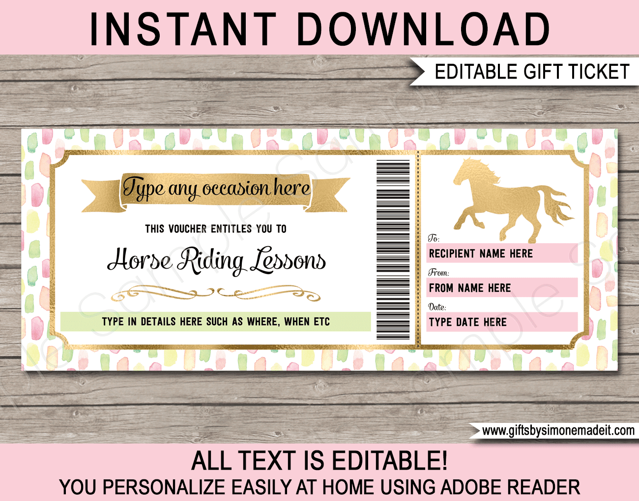 Horse Riding Lessons Gift Voucher U0026 Sleeve Pretty Pastel
