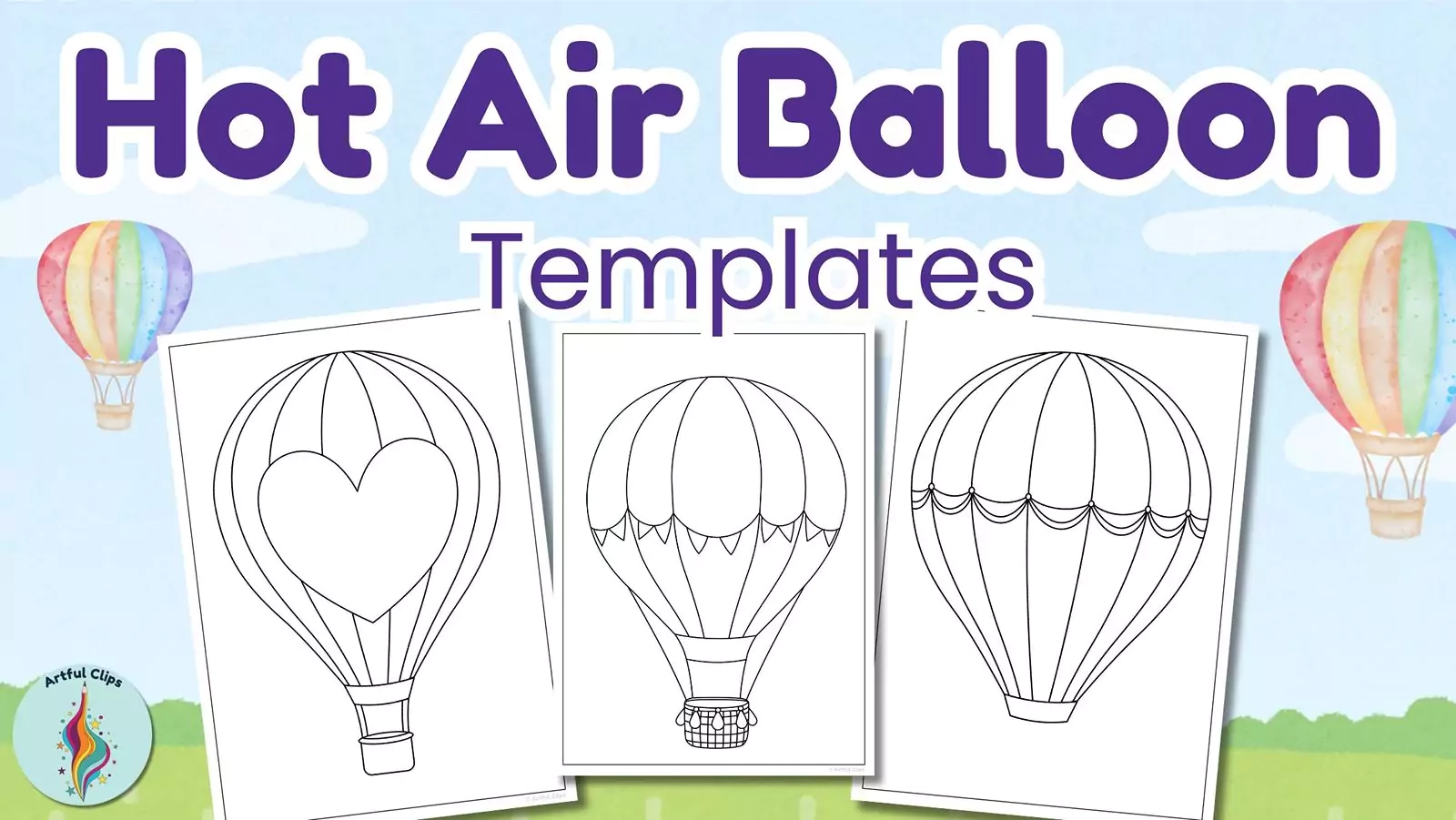 Hot Air Balloon Template Set Free Printable Outlines