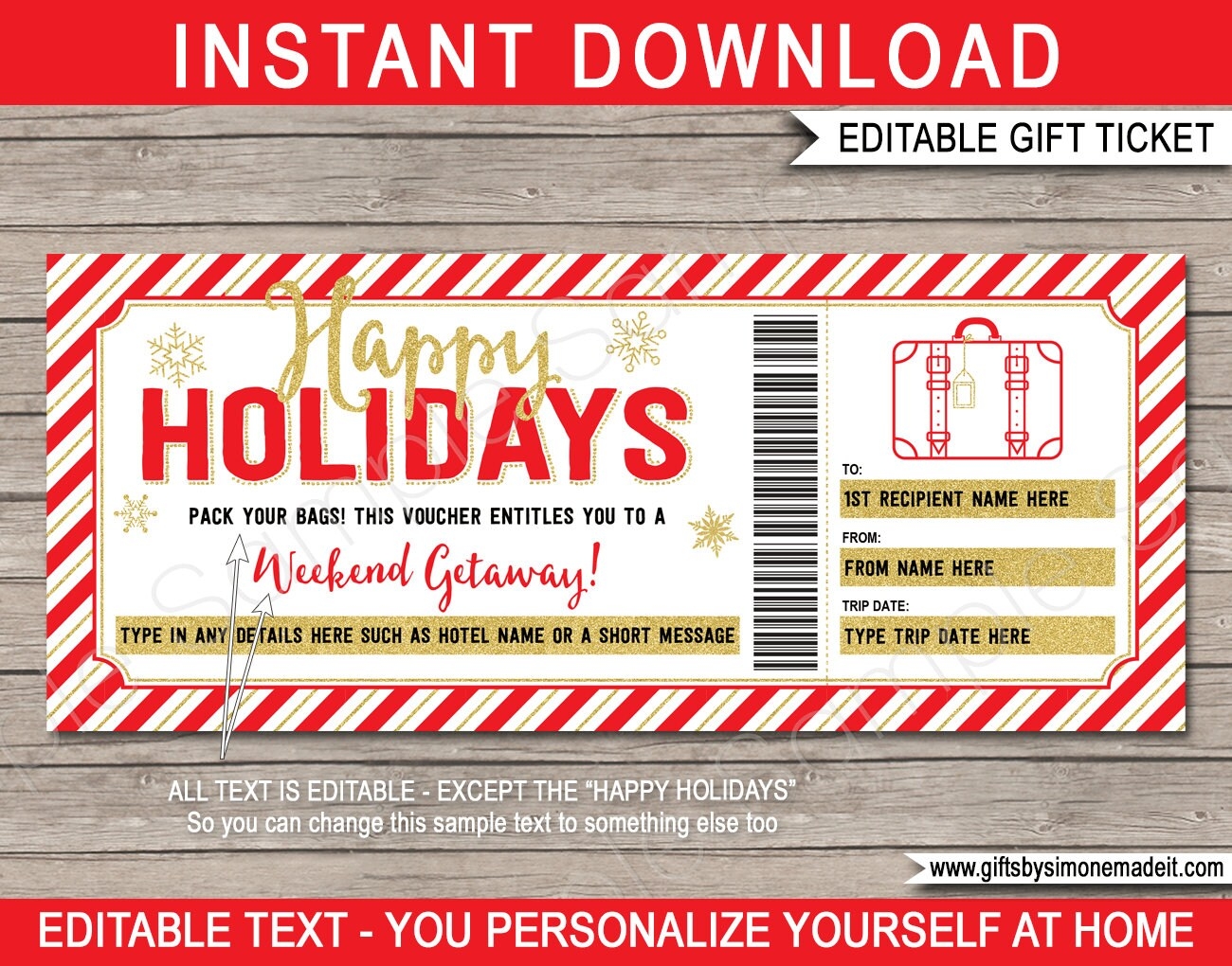 Hotel Voucher Template Weekend Away Getaway Holiday Trip Stay Reservation Gift Certificate Pack Your Bags INSTANT DOWNLOAD Etsy UK