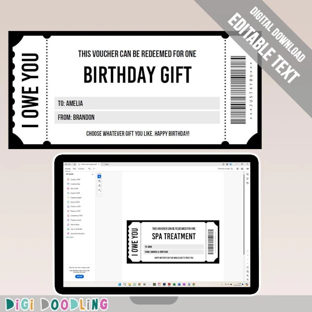 I Owe You Voucher Template ANY TEXT Printable I Owe You Coupons I Owe You Birthday Voucher IOU Coupon Printable Gift Certificate Etsy UK