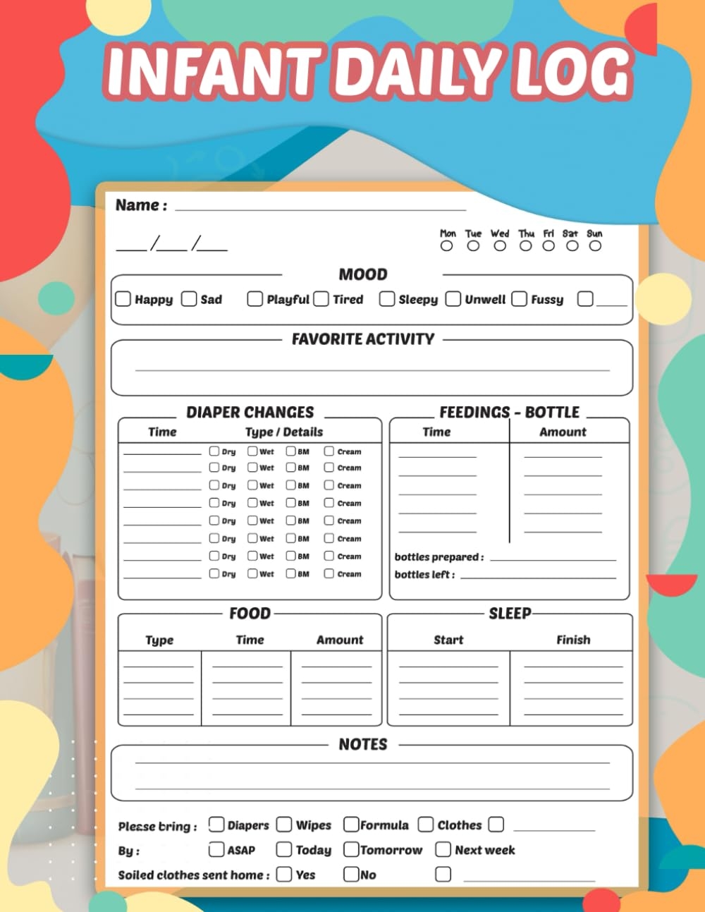 Infant Daily Log Daily Report Form For Daycare Inhome Daycare 