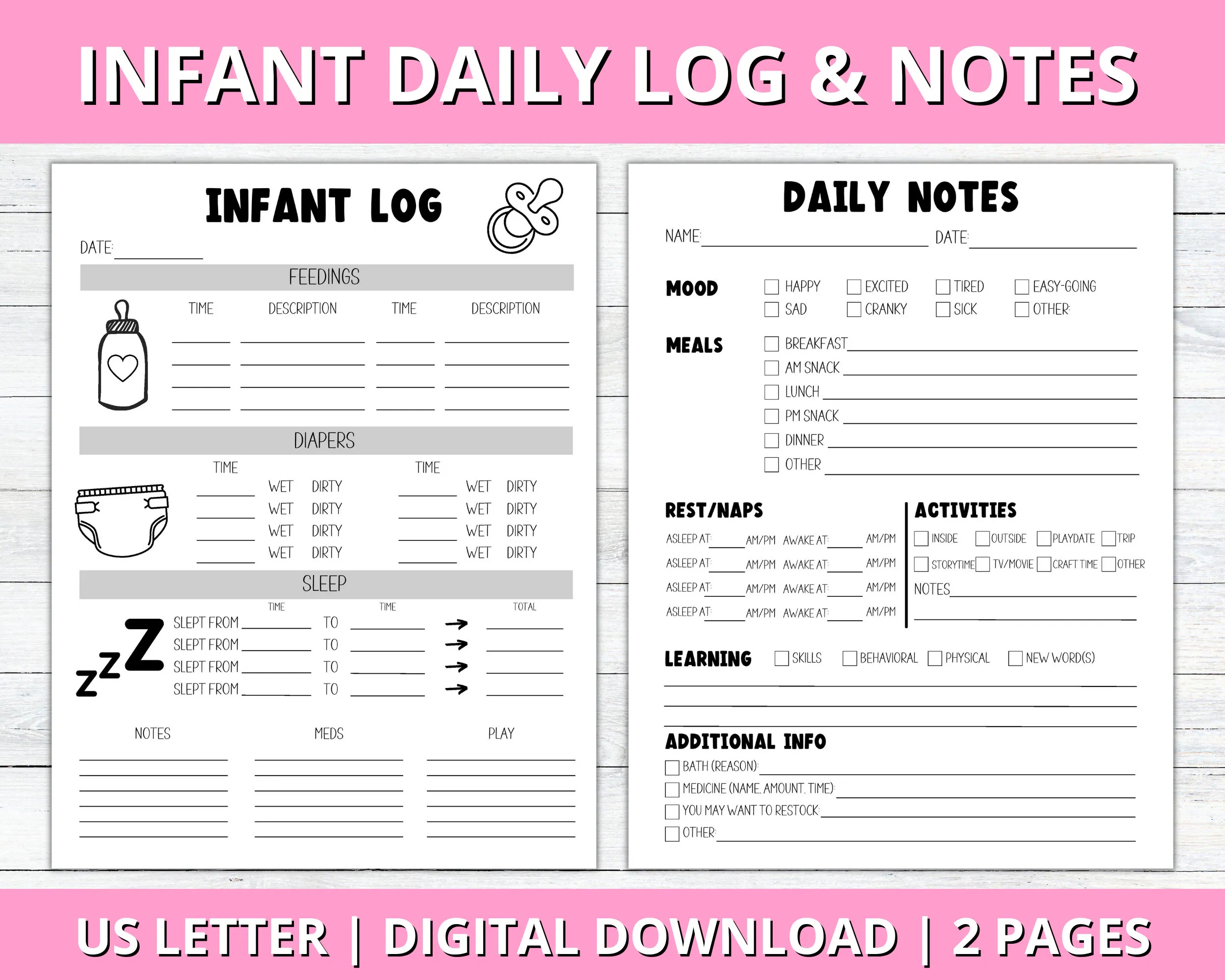 Infant Daily Log Printable Baby Daily Log And Notes Infant Daily 