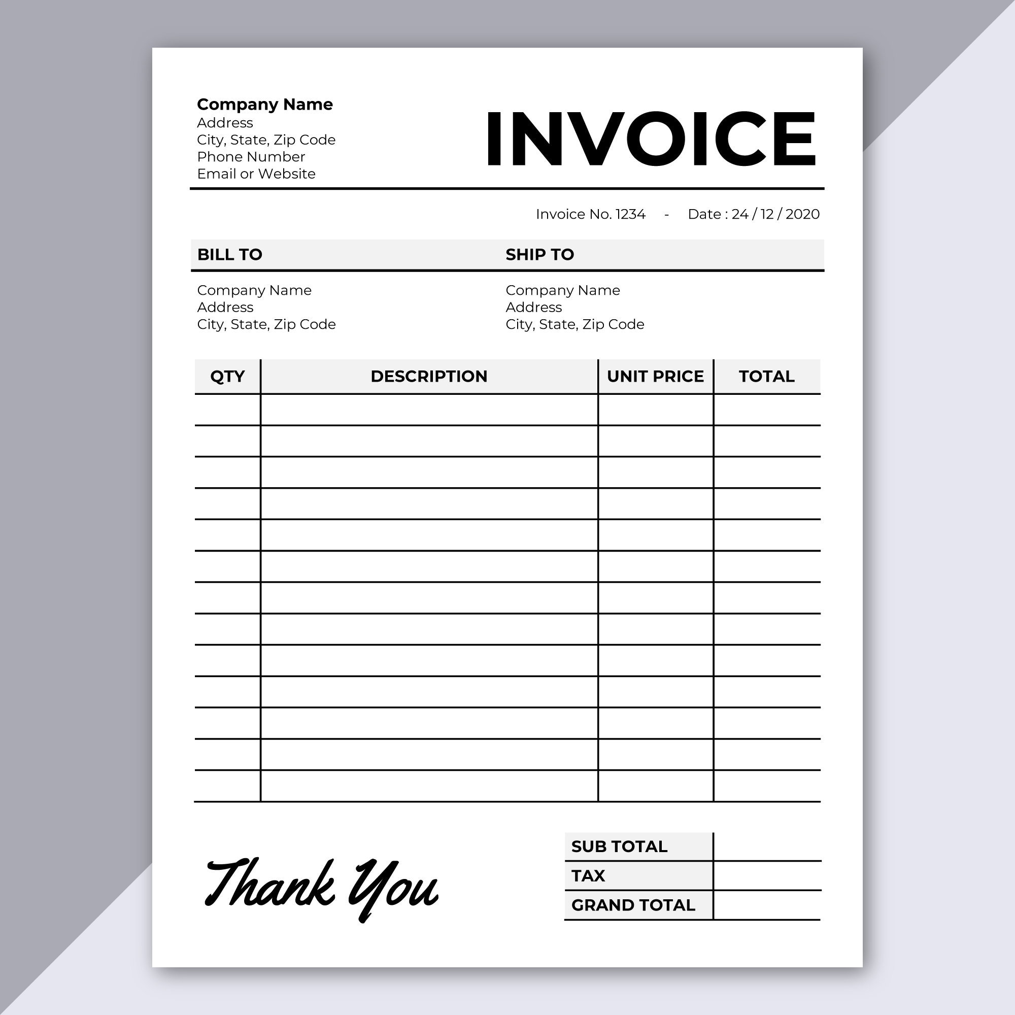 Bill Template Printable