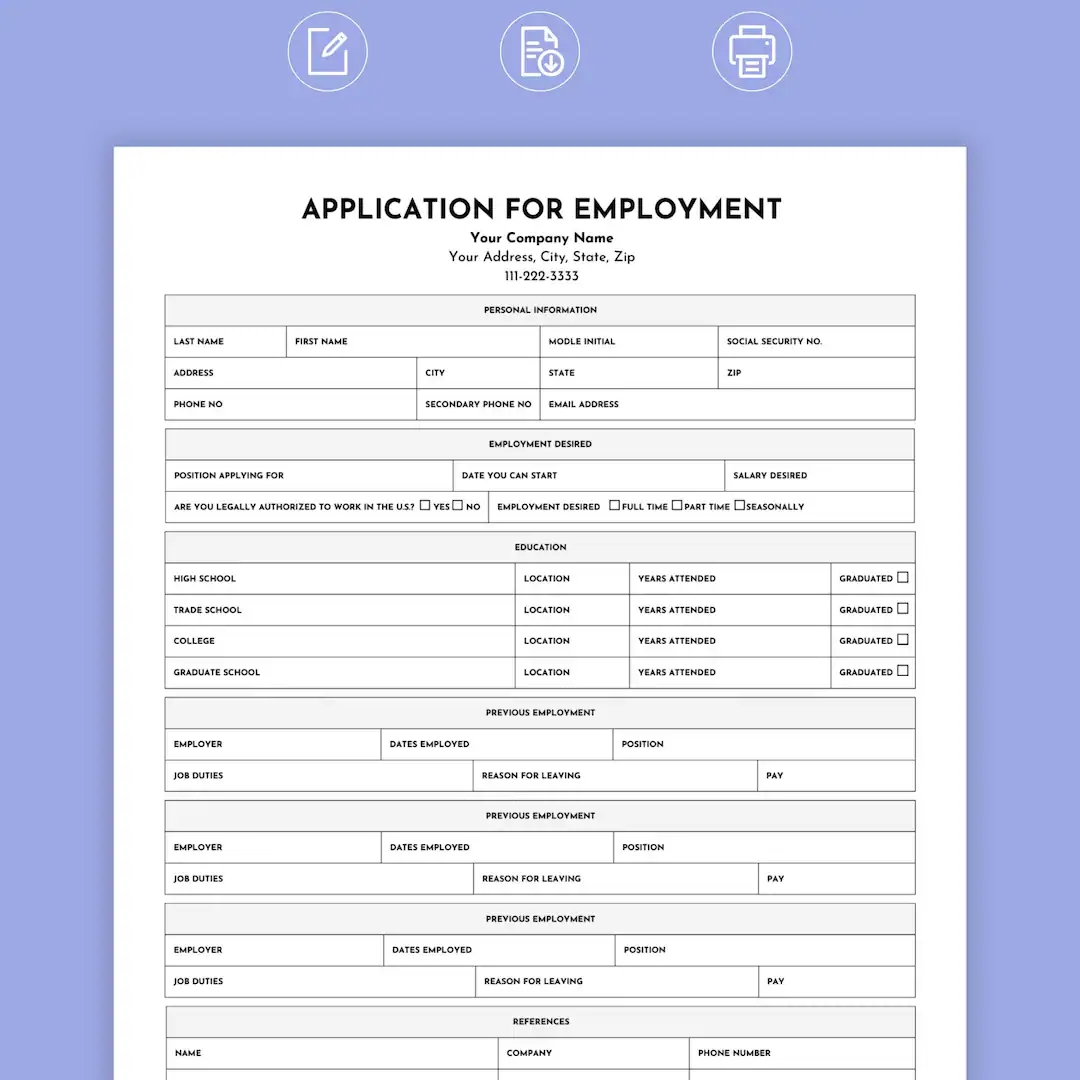 Job Application Template Employment Application Job Application Tracker Application For Employment Editable Blank Job Application Form Etsy