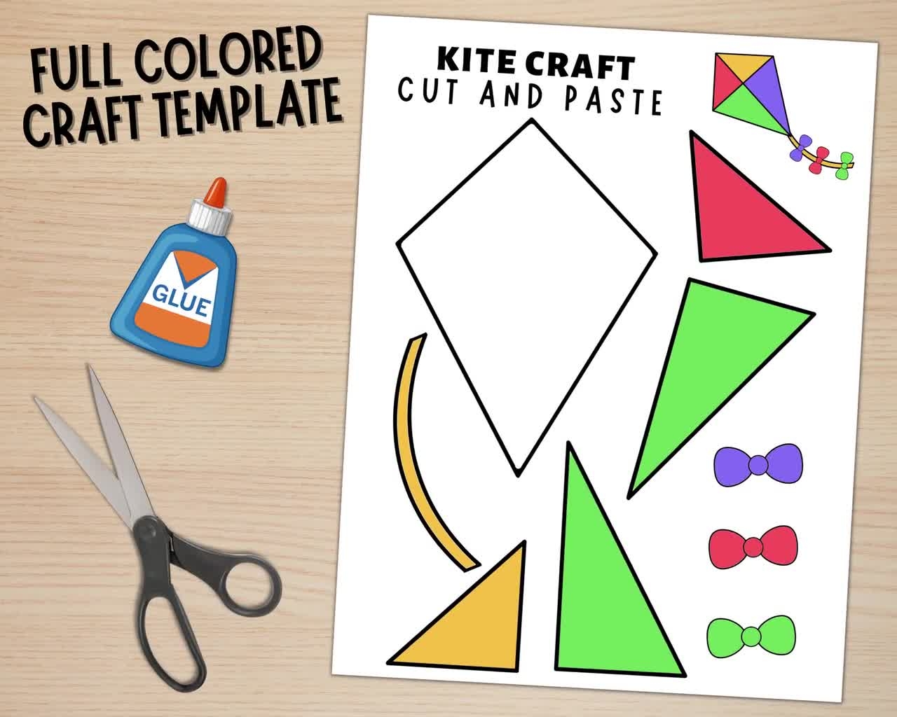 Kite Craft For Kids Spring Activities Build A Kite Cut And Paste Kite Paper Craft Printable Kite Craft Template Digital Download Etsy New Zealand