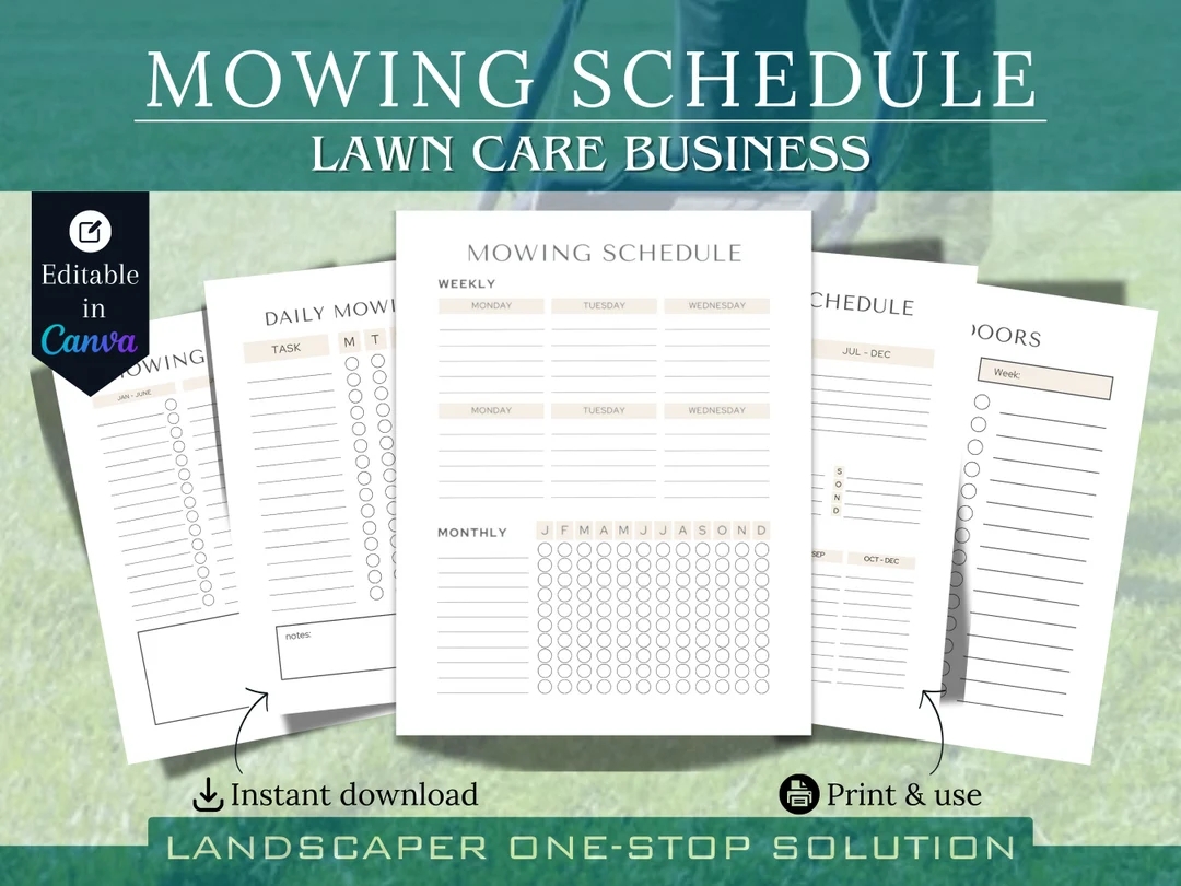 Lawn Care Mowing Schedule Templates Landscape Business Templates Mowing Schedule Printable Landscaping Work Digital Download Lawn Mowing Etsy