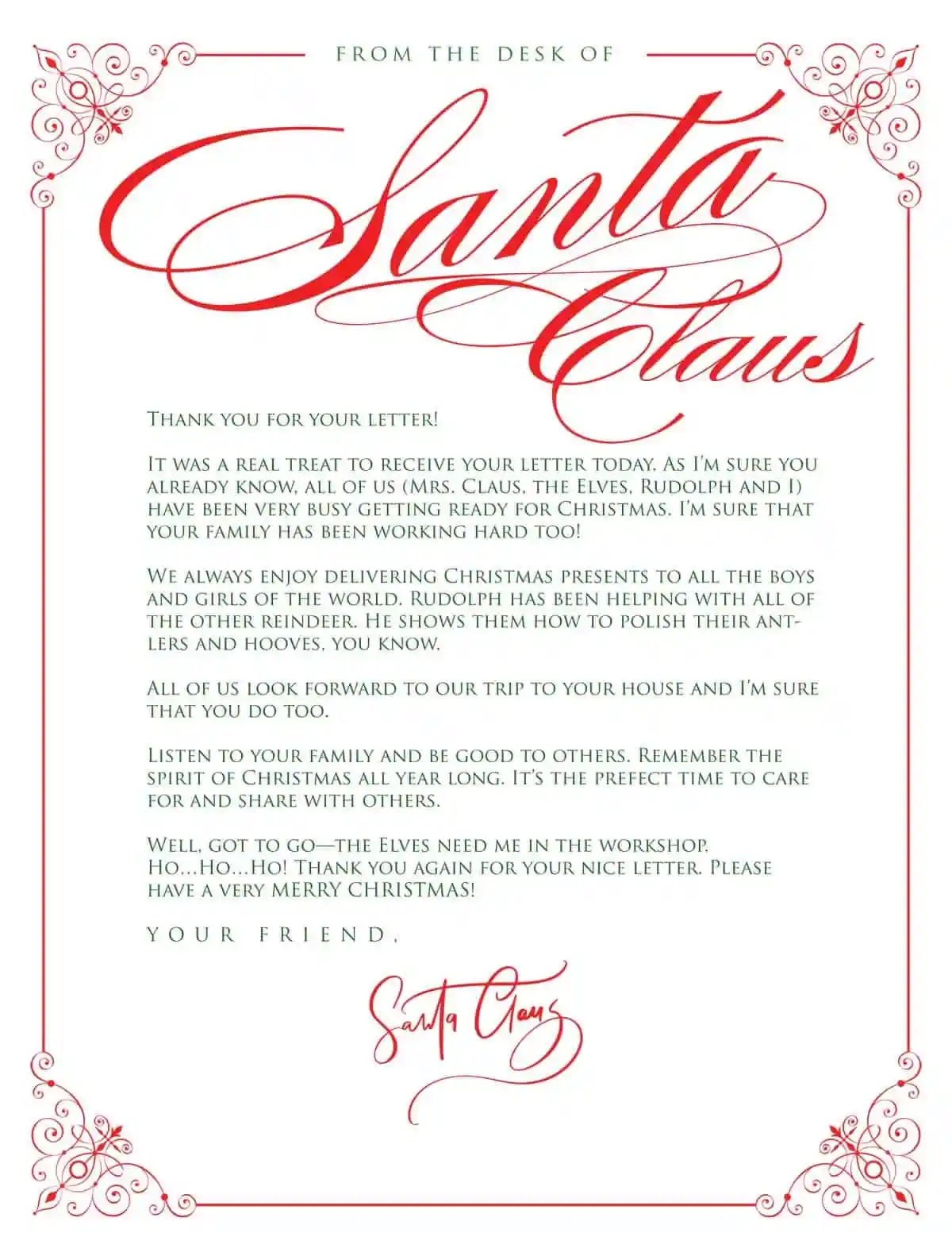 Template Letter From Santa Printable