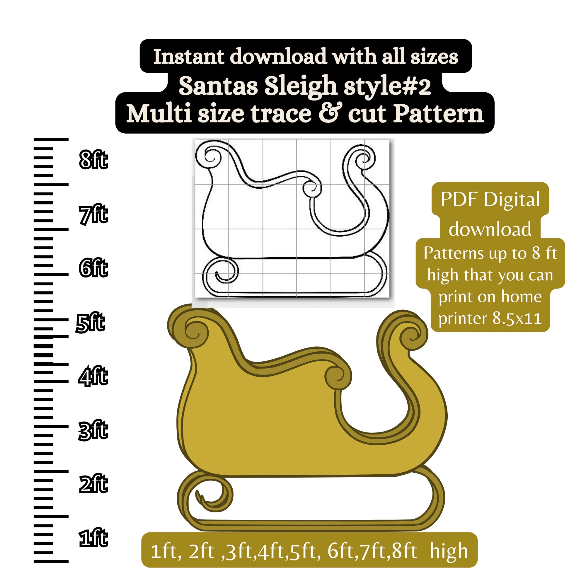 Life Size Santa Sleigh Pattern PDF Template printable Trace And Cut Christmas Silhouette Template Stencils Christmas Pallet Wood Diy Etsy