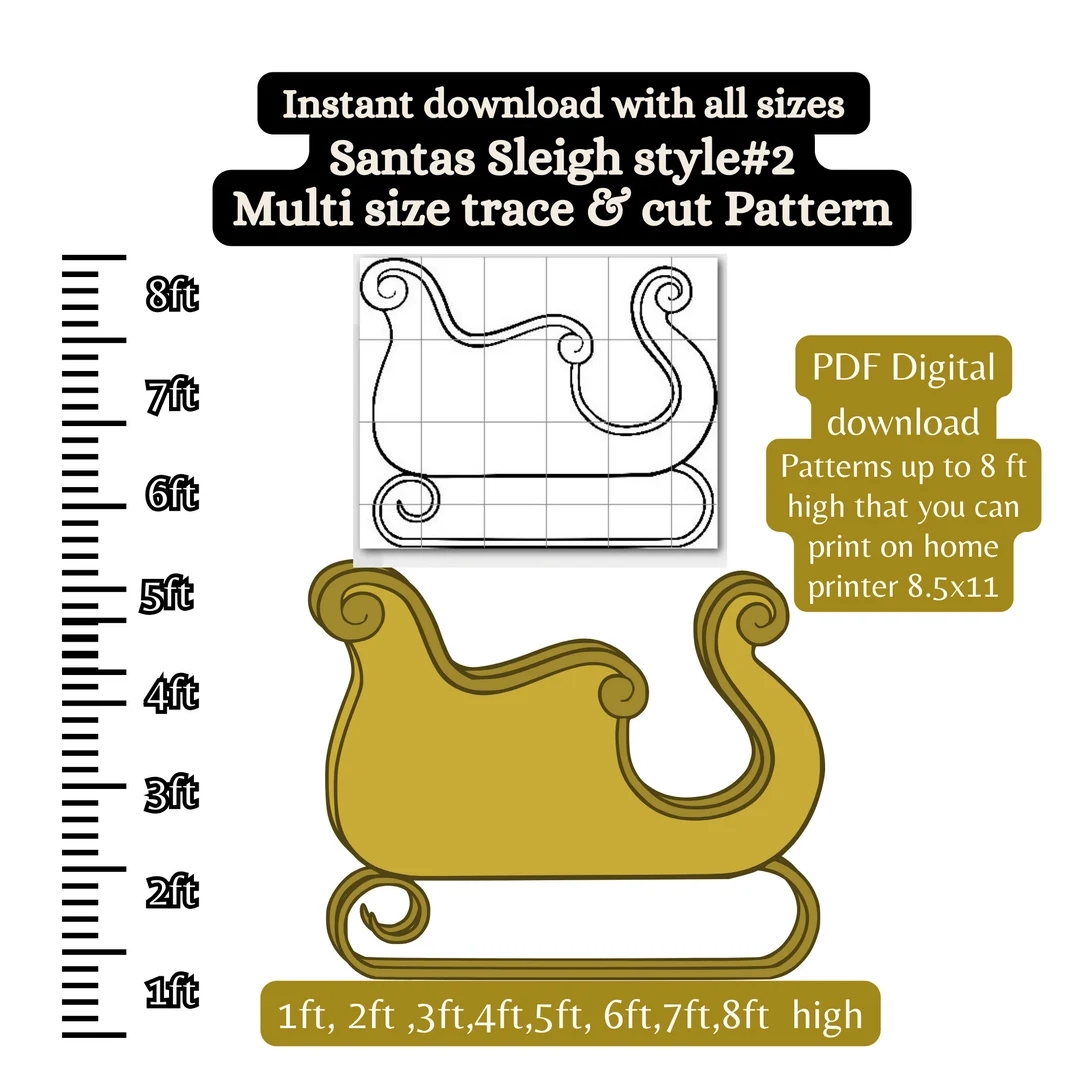 Life Size Santa Sleigh Pattern PDF Template printable Trace And Cut Christmas Silhouette Template Stencils Christmas Yard Decorations M2 Etsy UK