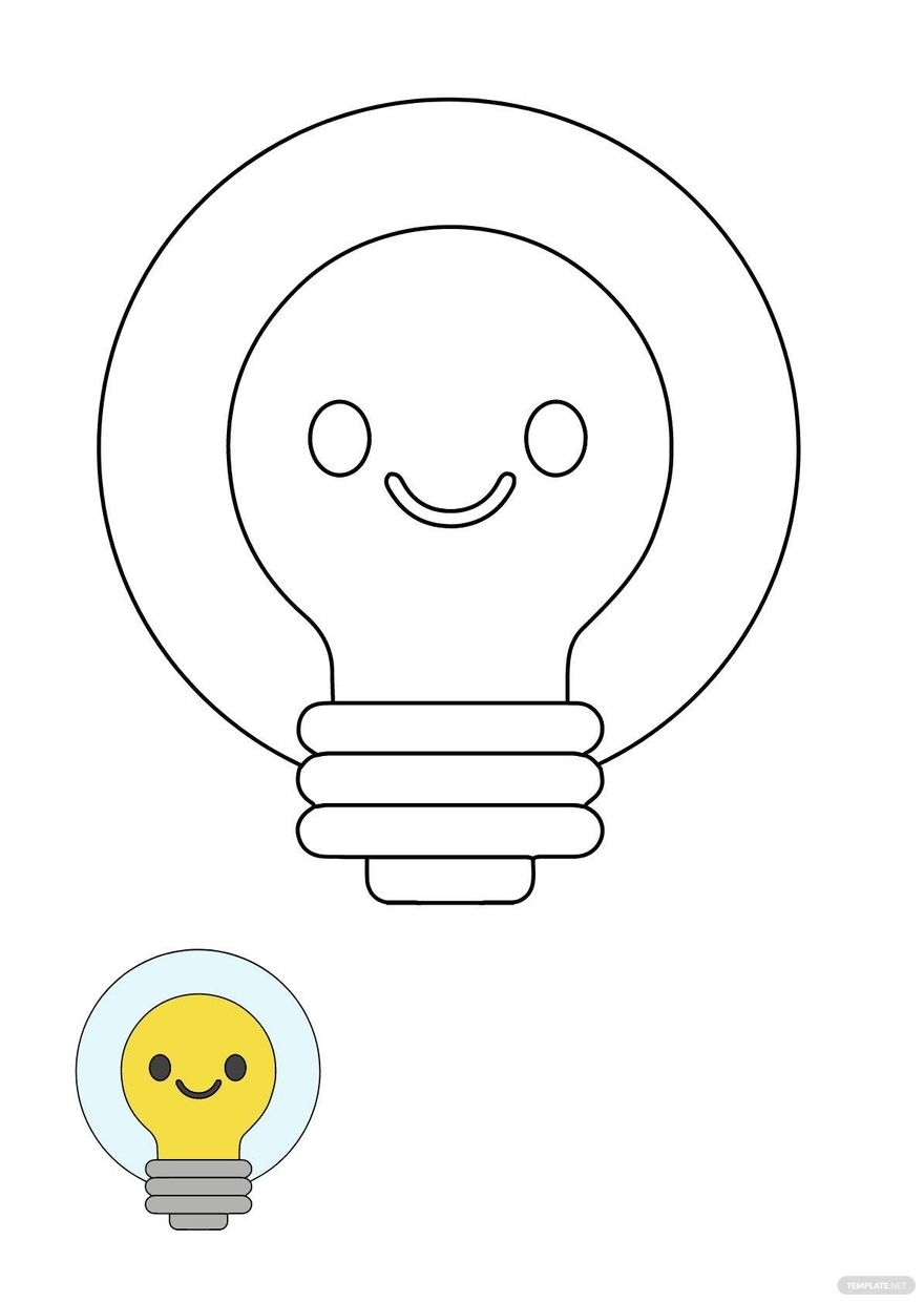 Light Bulb Smiley Coloring Page In PDF JPG Download Template