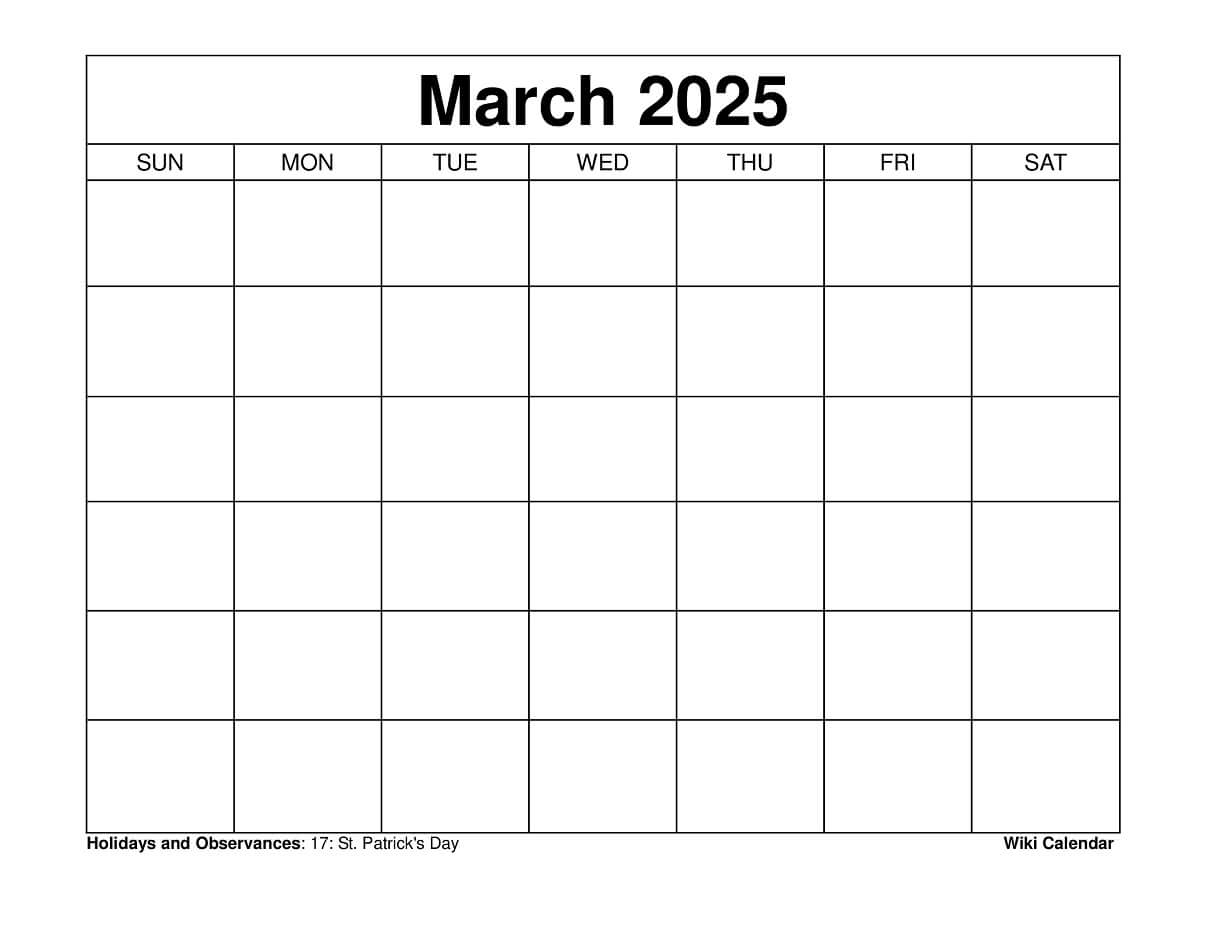 Free Printable Calendar Template 2025