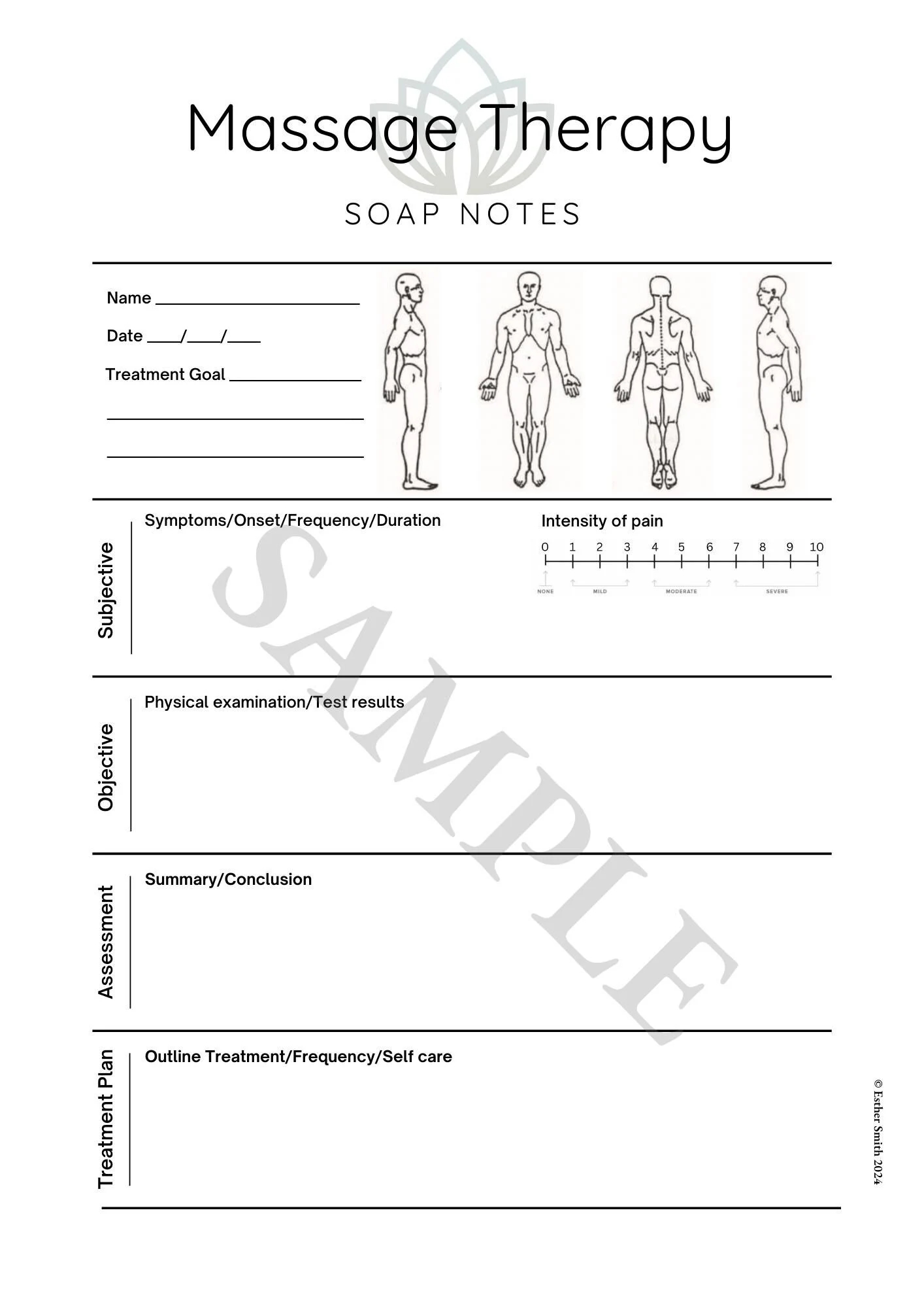 Massage Therapy Simple SOAP Notes Etsy