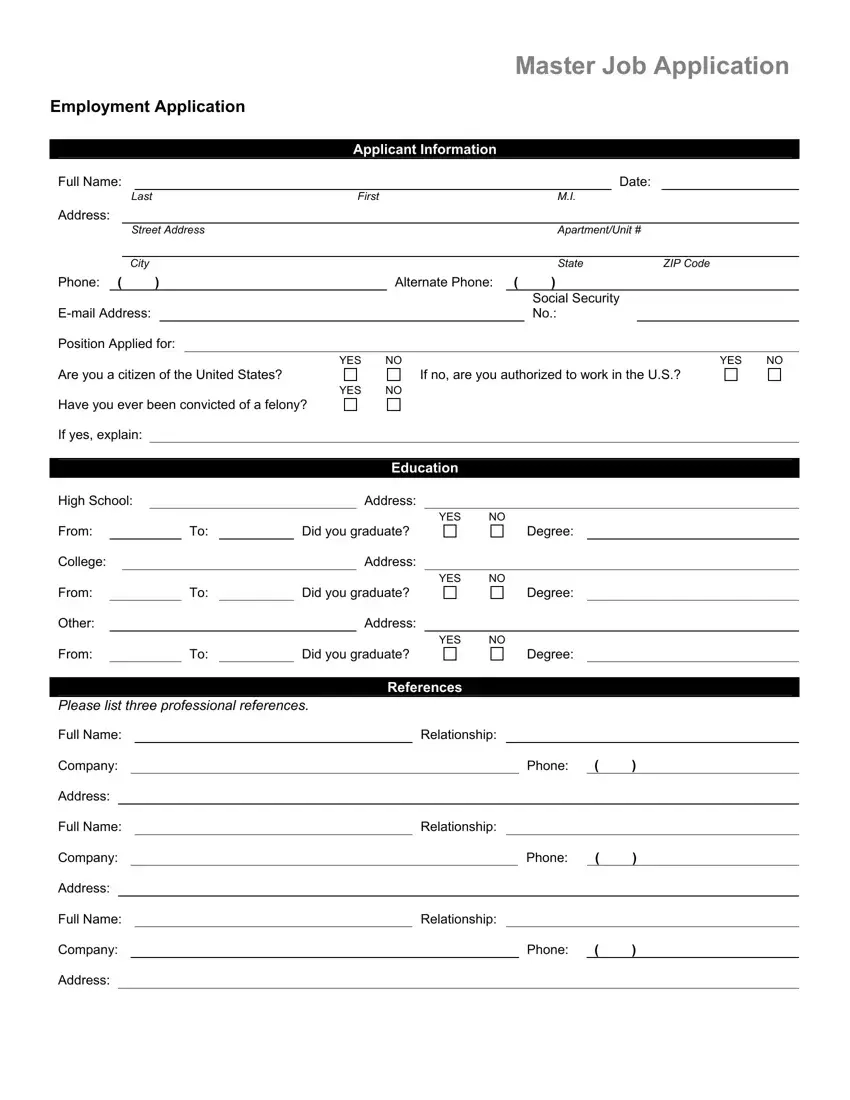 Master Job Application Form Fill Out Printable PDF Forms Online