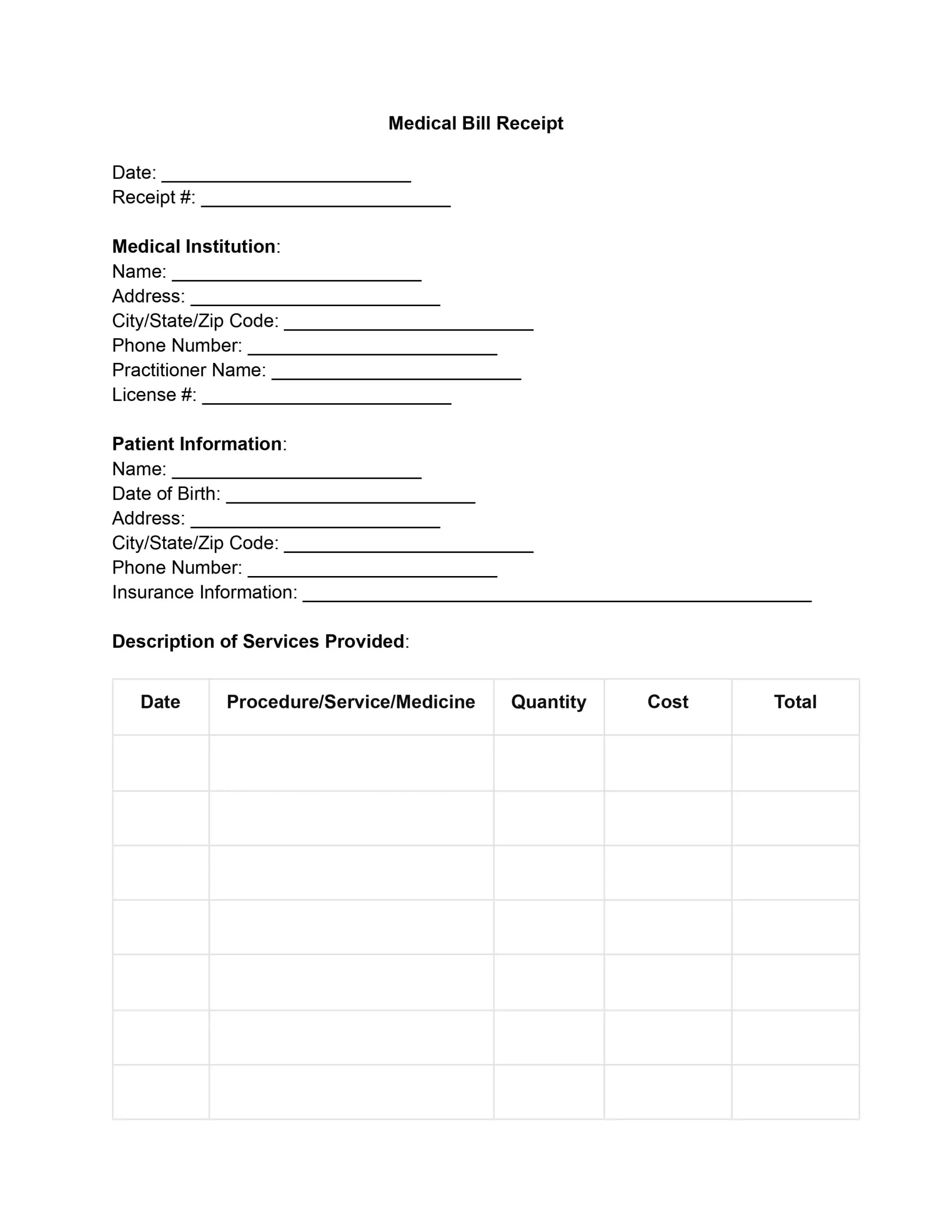 Medical Receipt Fill Out Printable PDF Forms