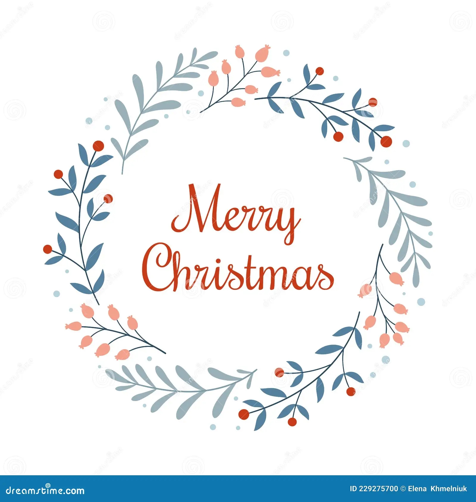 Merry Christmas Template For A Christmas Card Or Holiday Print With A Wreath Of Branches Berries And An Inscription In Stock Vector Illustration Of Background Floral 229275700