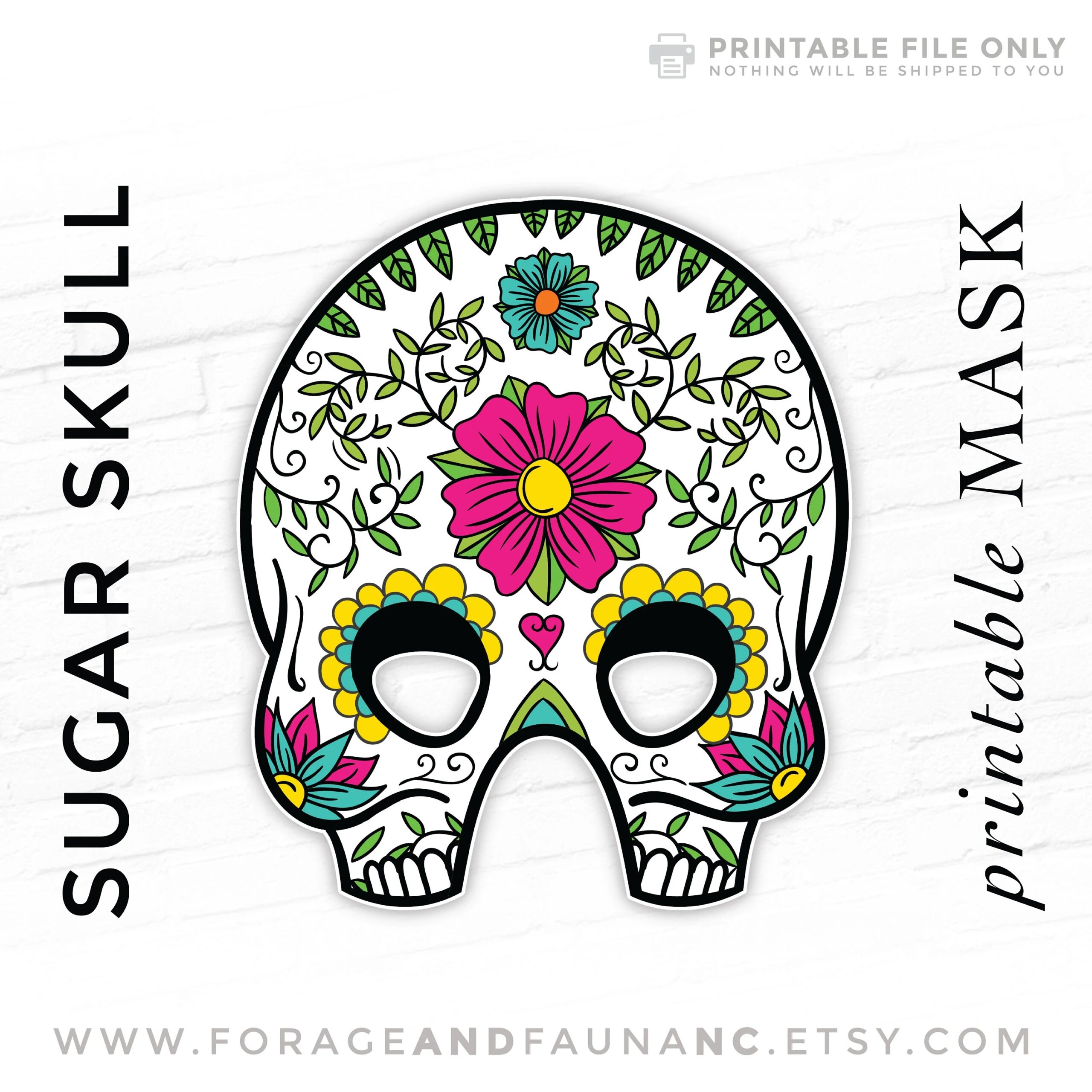 Mexican Sugar Skull Calavera Day Of The Dead Printable Halloween Costume Face Mask D a De Los Muertos All Souls Day Decorative Skull Mask Etsy