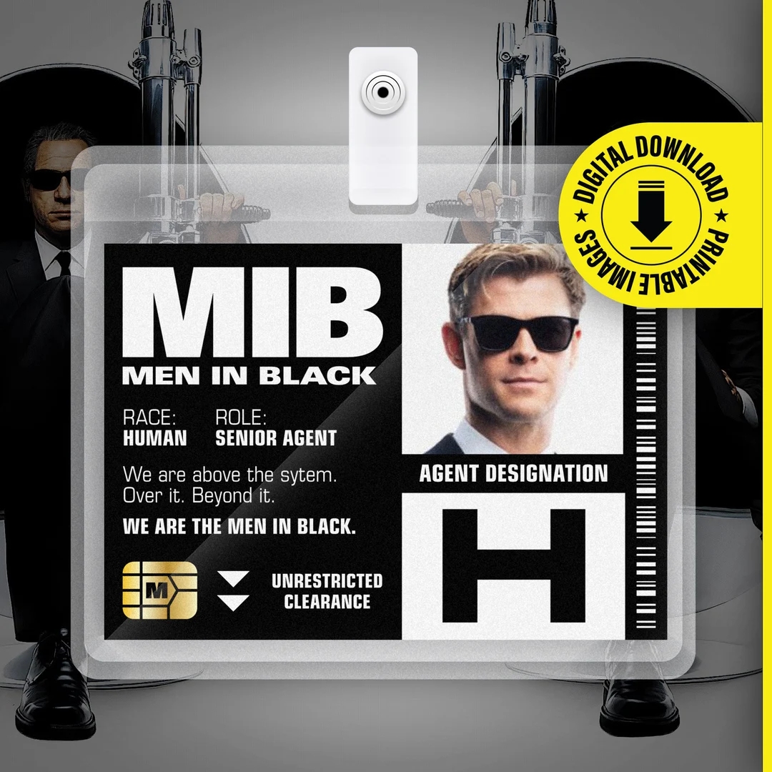 MIB Agent H Men In Black ID Badge Card Halloween Cosplay Costume Name Tag Printable PDF File Card Size 2 375 In X 3 375 In Etsy UK
