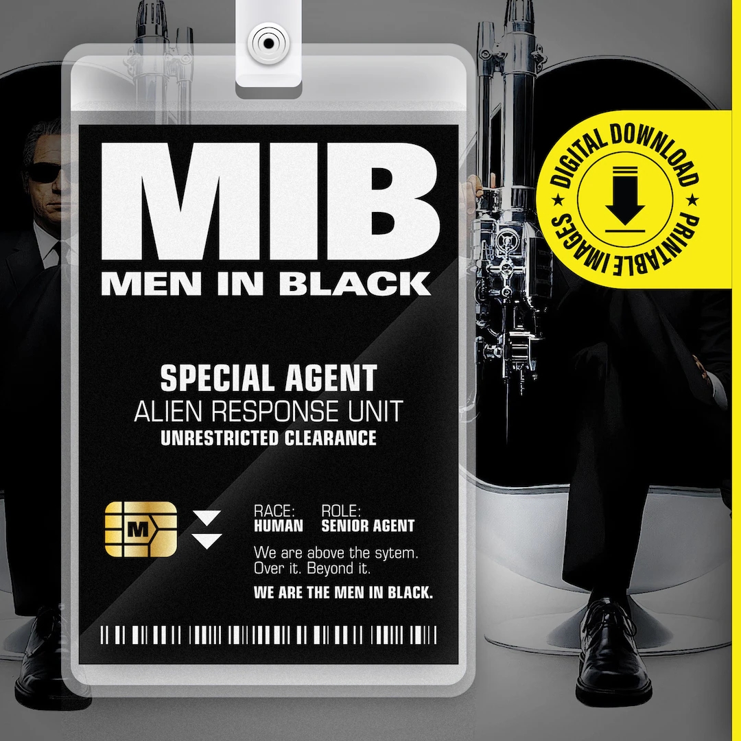 MIB Special Agent Men In Black ID Badge Card Halloween Cosplay Costume Name Tag Printable PDF File Card Size 2 375 In X 3 375 In Etsy