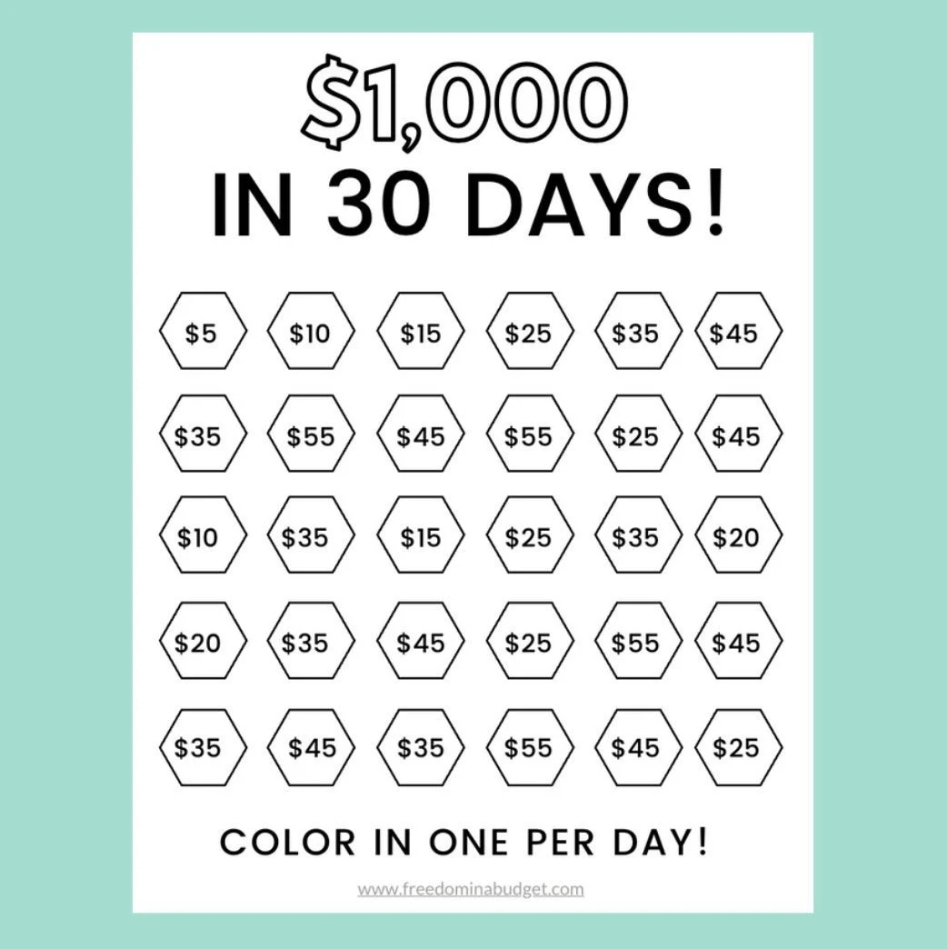 Money Saving Challenge Printable Save 1000 In 30 Days Savings Tracker Savings Planner Etsy Ireland