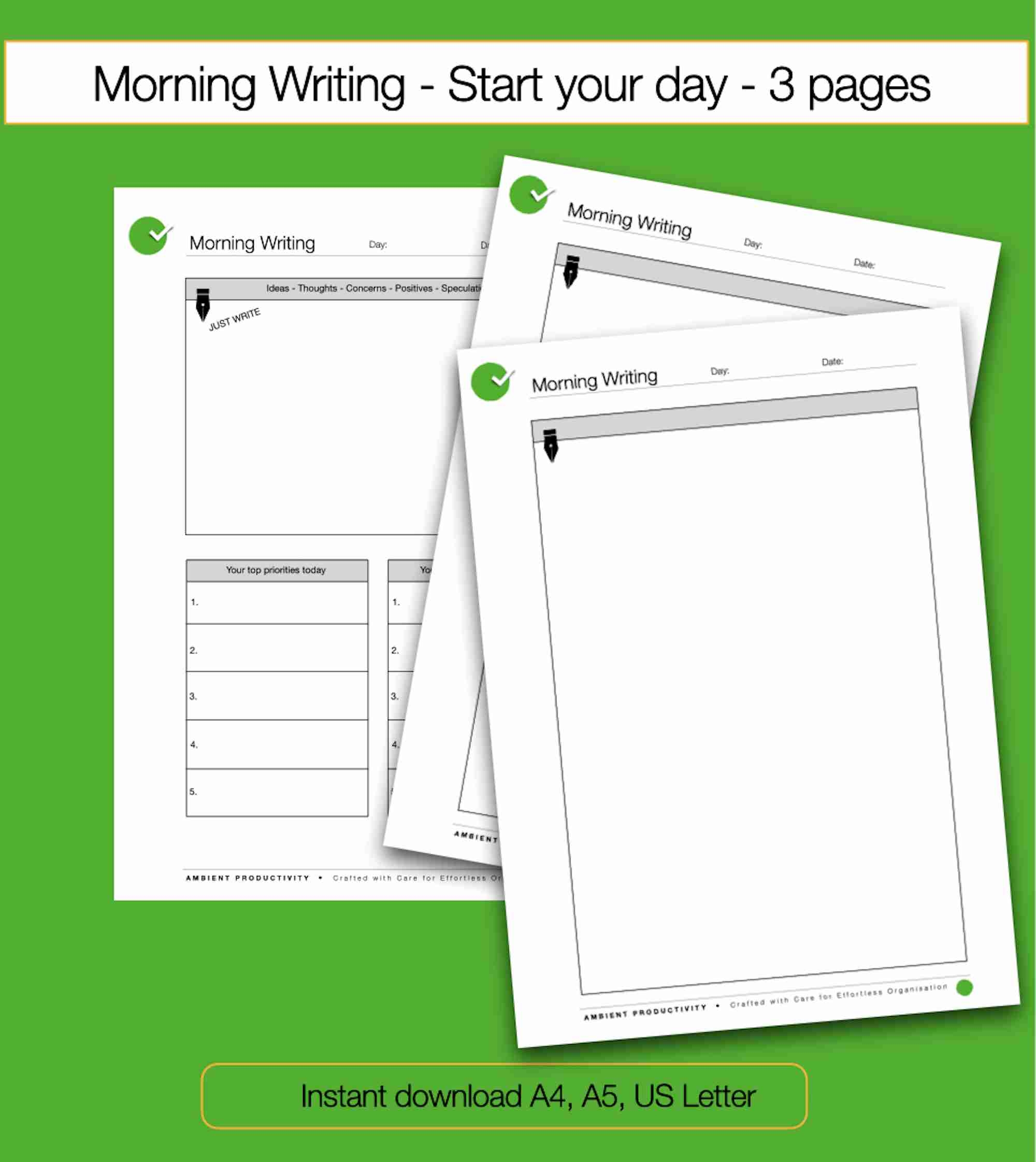 Morning Writing Template Clear Design Instantly Printable Three Sizes A4 A5 US Letter Numonday
