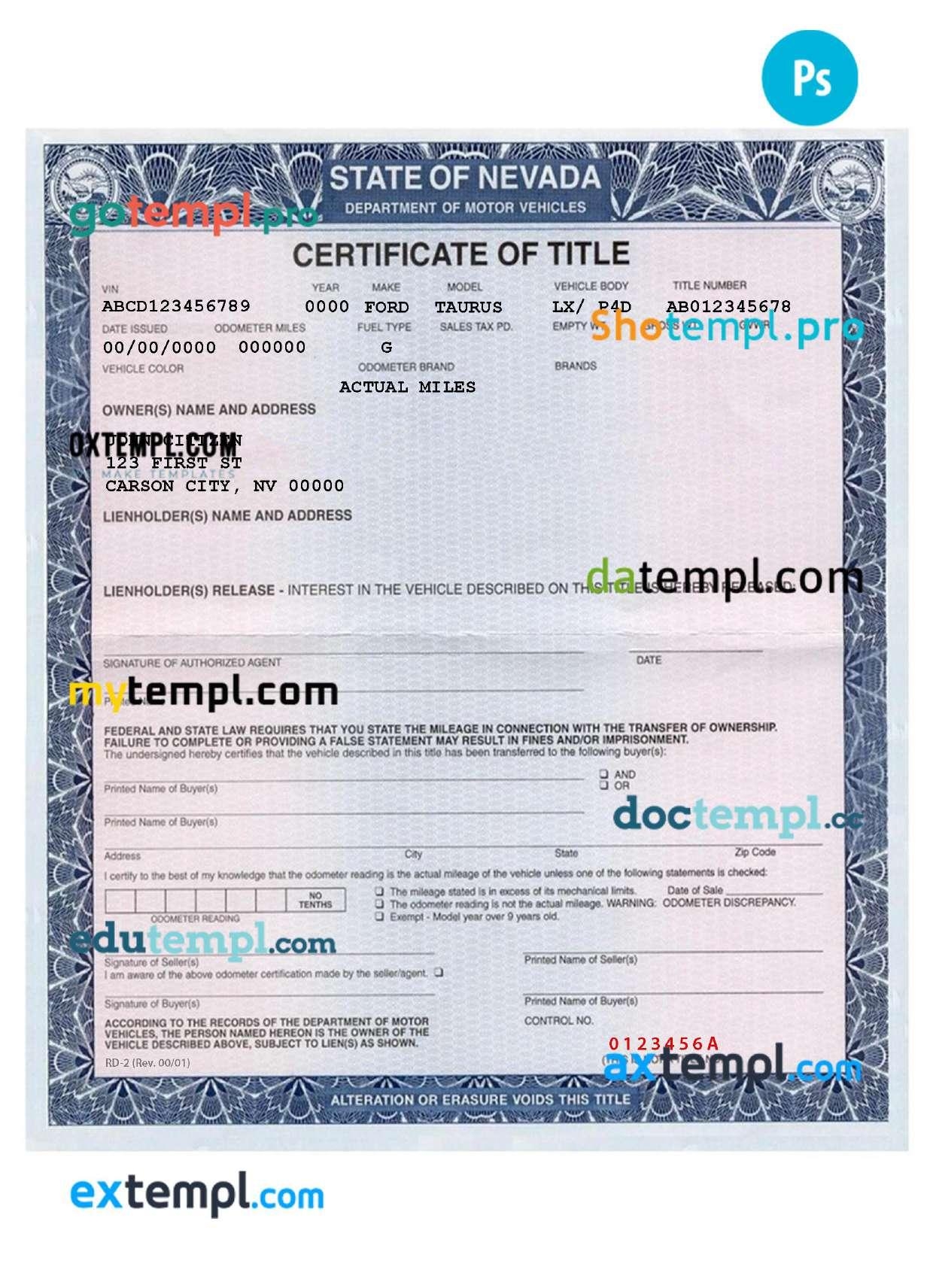 Nevada Certificate Of Title Of A Vehicle car Title Template In PSD Format Fully Editable By Axtempl2 Issuu