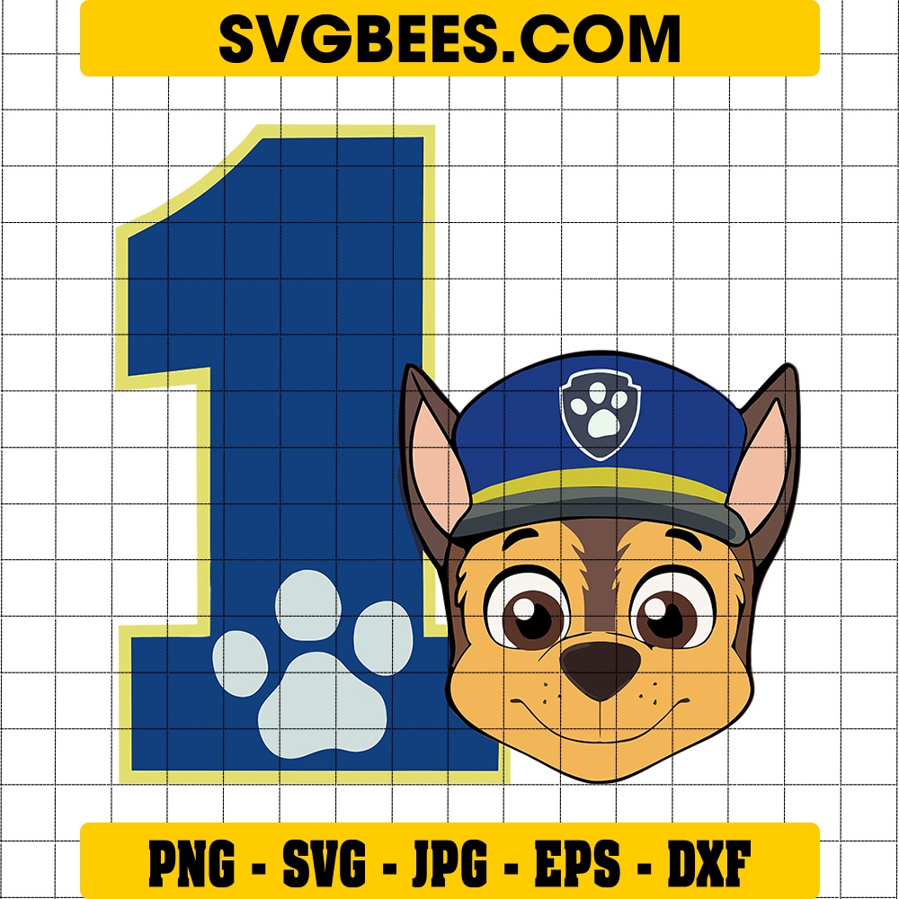 Number 1 Chase SVG Dxf Png First Paw Patrol Birthday Party One Cut File Cricut Silhouette Vector Clipart T Shirt Design Paw Patrol Svg SVGbees