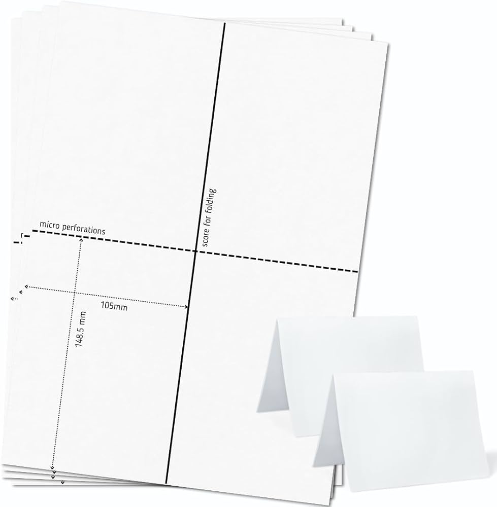 OfficeGear Large A6 Folding Cards 2 Fold 25 Sheets Pack Of 50 105 148 5mm Printable Stand Made From 190gsm Card Hotels Catering Conferences Events Includes Design Template Amazon de Stationery Office Supplies