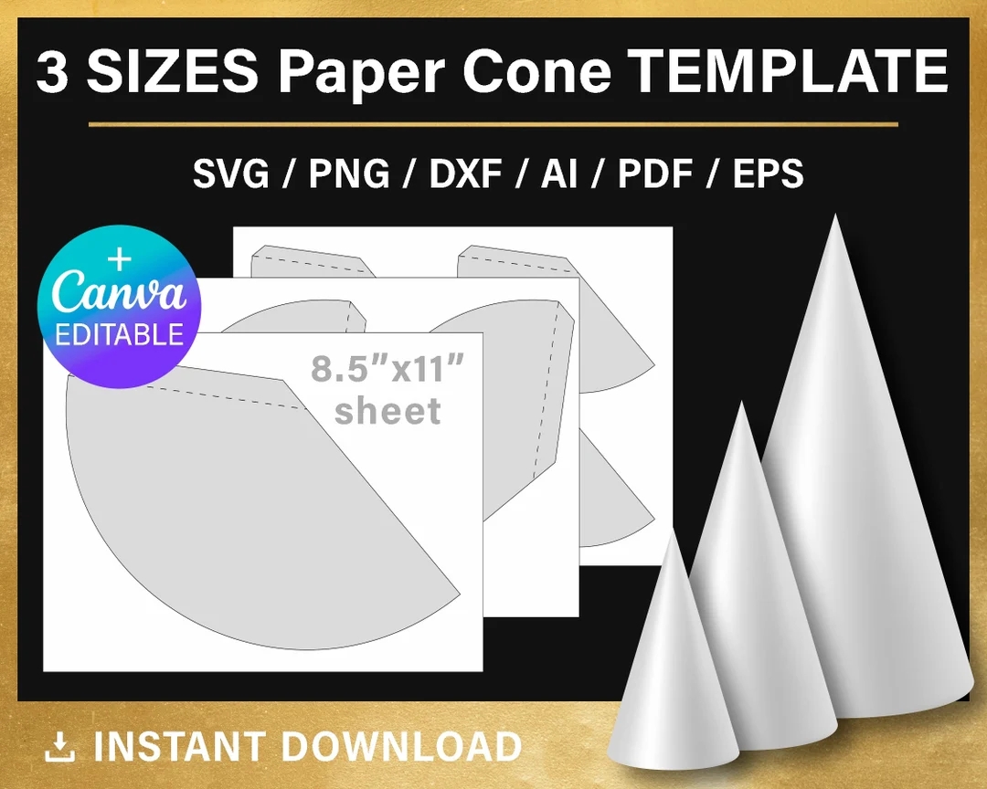 Paper Cone Template BUNDLE Blank DIY Party Decorations Small Medium Large Svg Png Svg Canva Cricut Instant Download Etsy UK