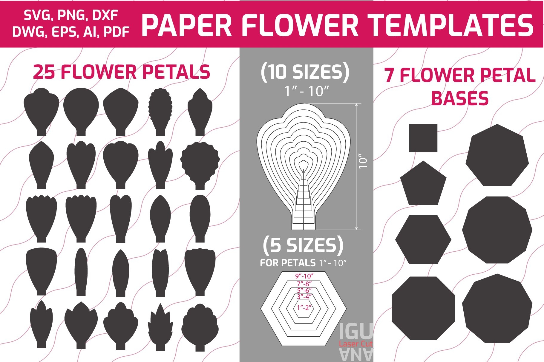 Paper FLOWER TEMPLATES KIT SVG Flower Petals Svg Bases