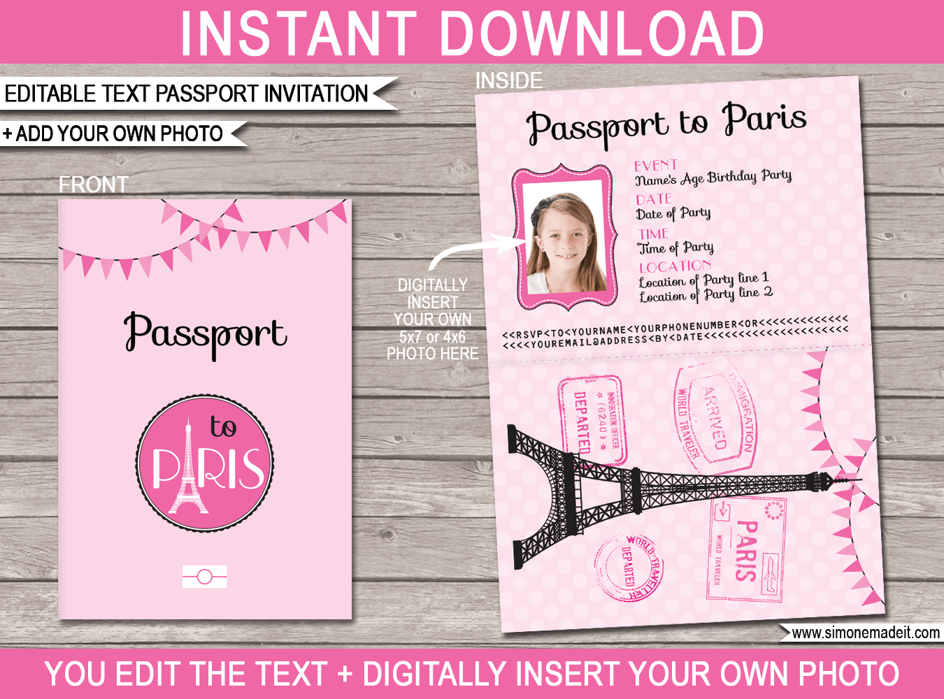 Paris Passport Invitation Template With Photo Paris Birthday Party Invites