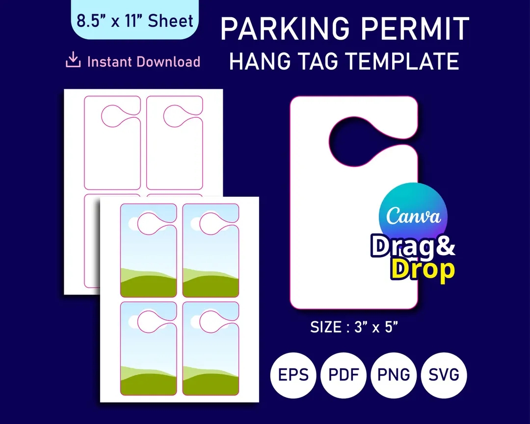 Parking Permit Hang Tag Template Parking Permit Template Car Hang Tag Template Hang Tag Template Canva Template Parking Tag Template Etsy