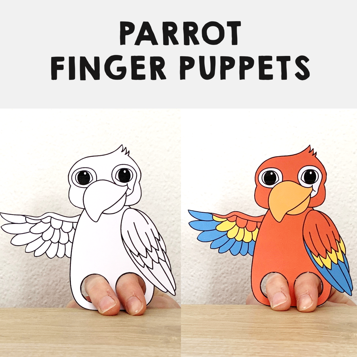 Parrot Finger Puppet Printable Bird Pet Animal Coloring Paper Craft Activity Kid Made By Teachers
