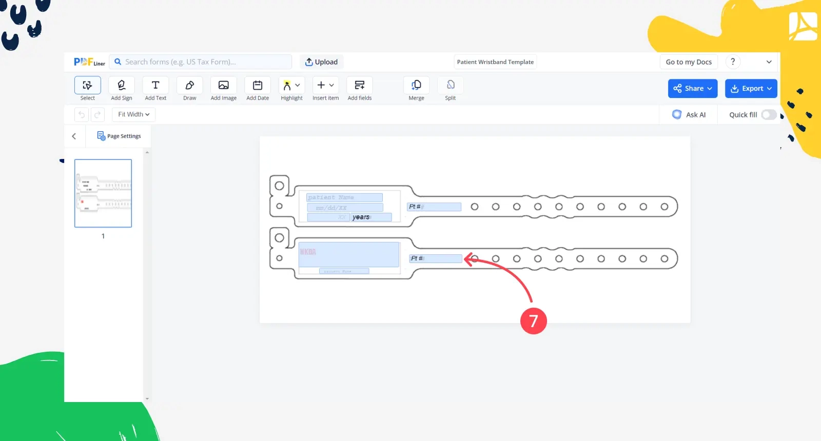 Patient Wristband Template Sign And Fill PDF Form PDFliner